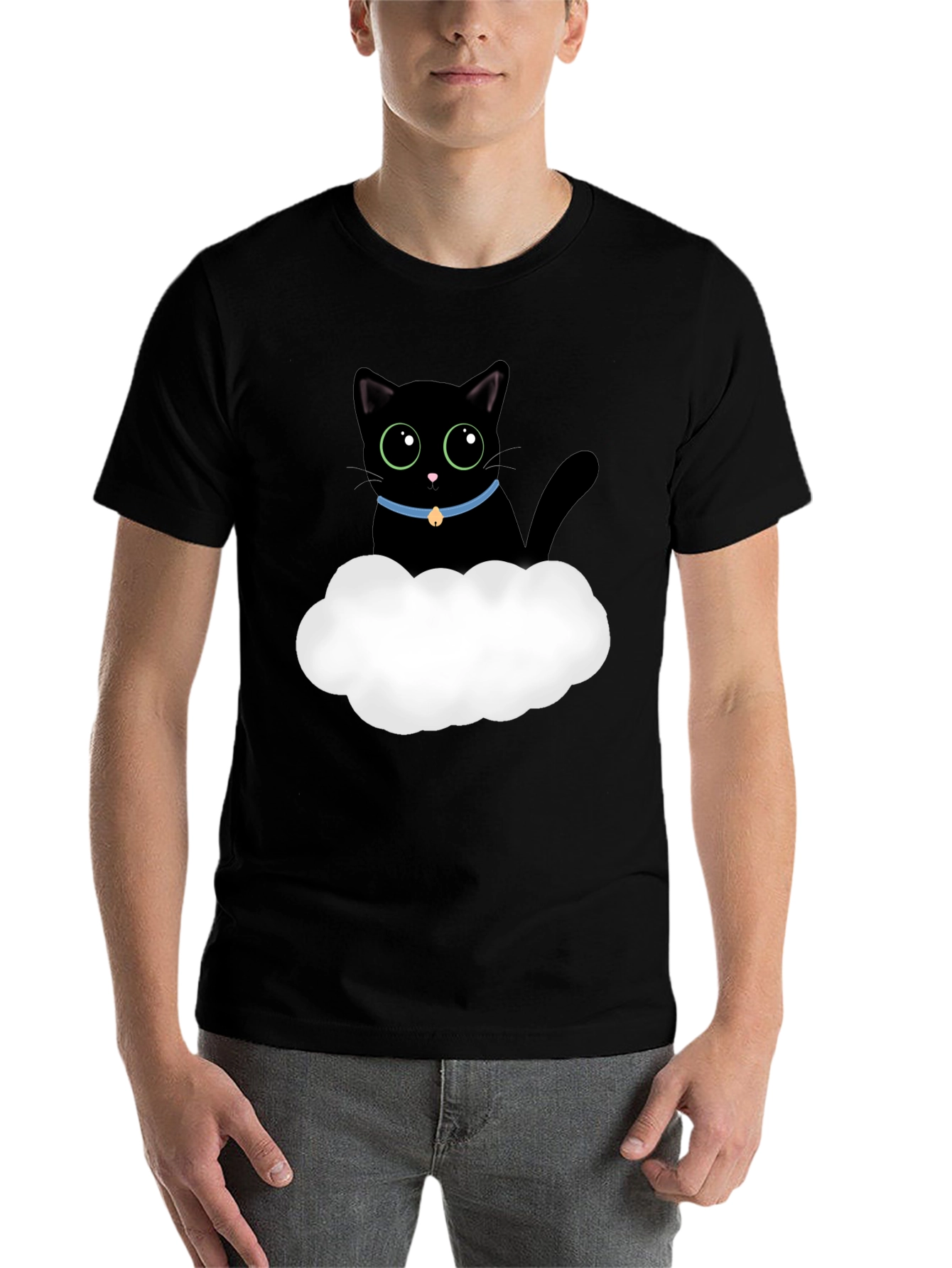 Black Cute Black Cat Cloud T-Shirt - Soft Cotton Tee view 7