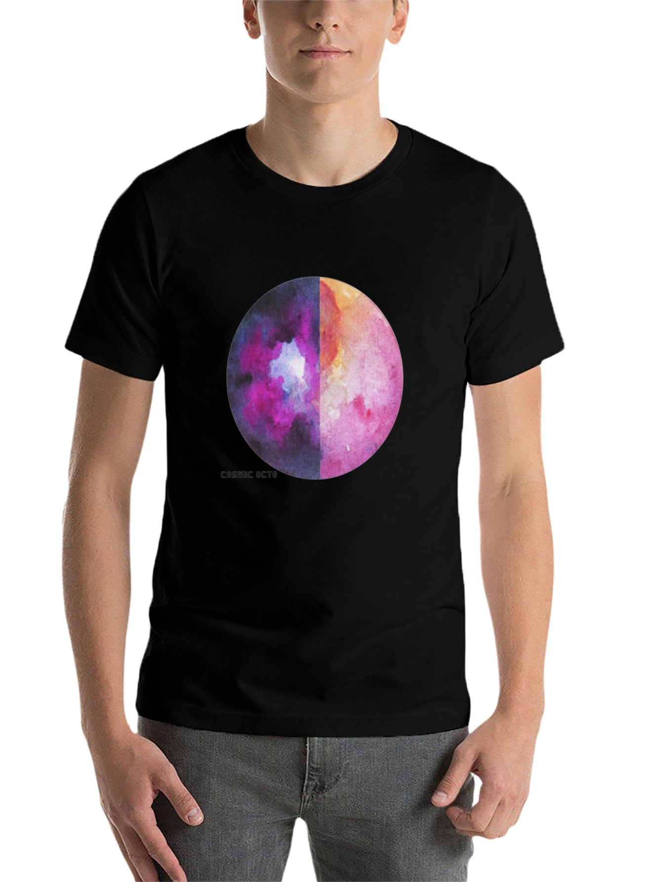 Black Cosmic Octo Moon Watercolor Graphic Tee view 7