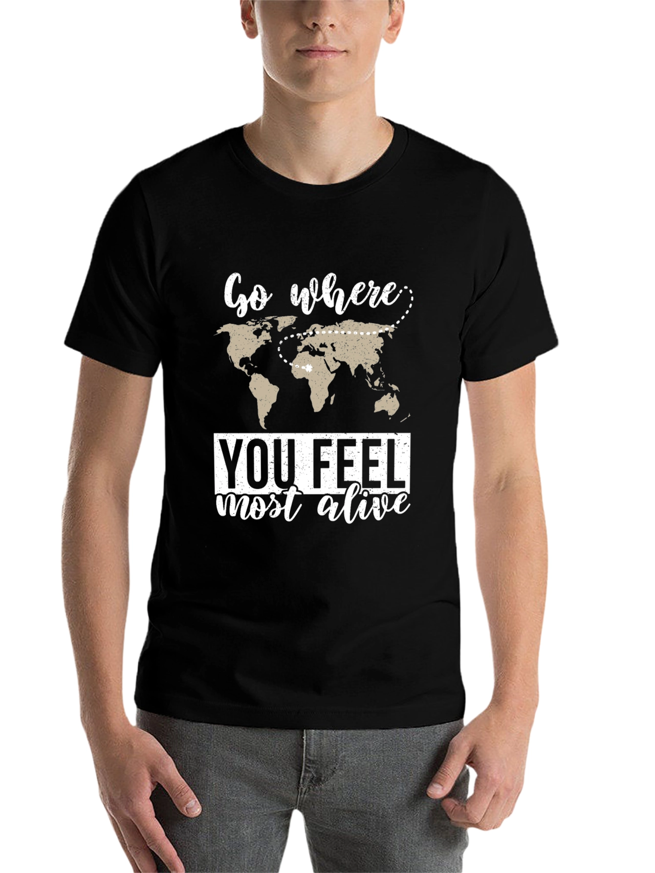Black Travel Inspired Graphic Tee - Feel Most Alive view 7
