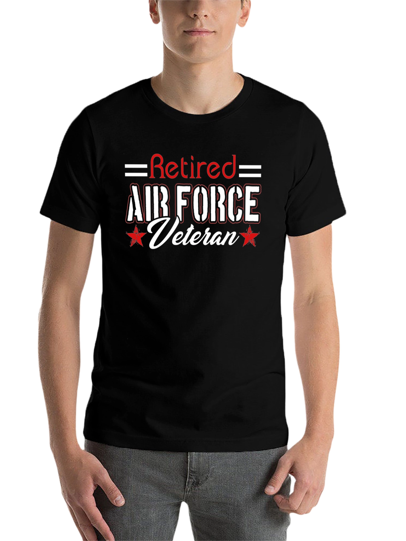Black Retired Air Force Veteran Black T-Shirt view 7