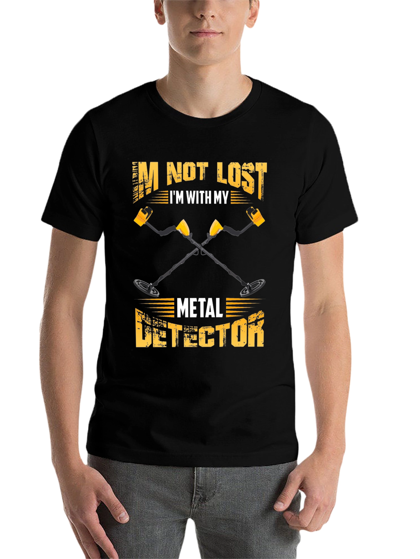 Black I'm Not Lost Metal Detector T-Shirt view 7