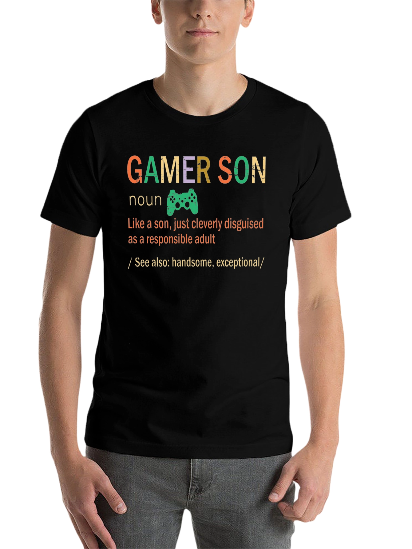 Black Gamer Son Funny Graphic T-Shirt view 7