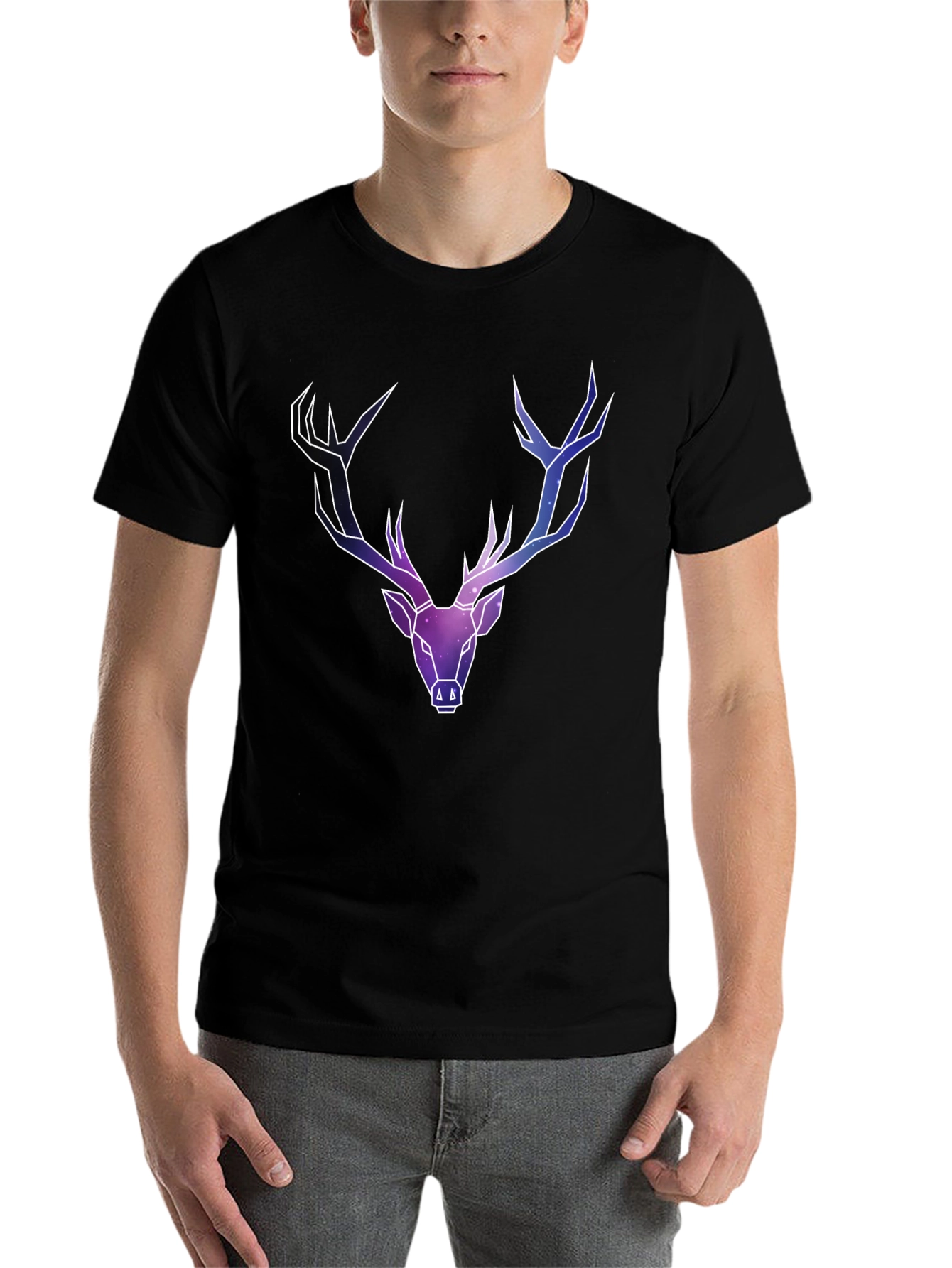 Black Galaxy Deer Graphic Tee - Men's Black T-Shirt view 7