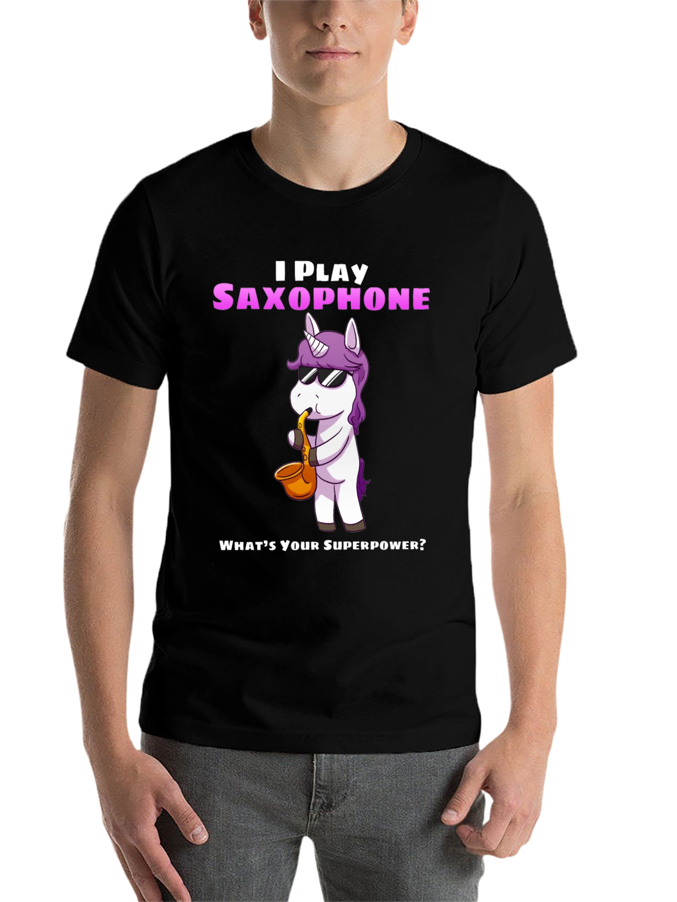 Black Saxophone Playing Unicorn Graphic Tee view 7