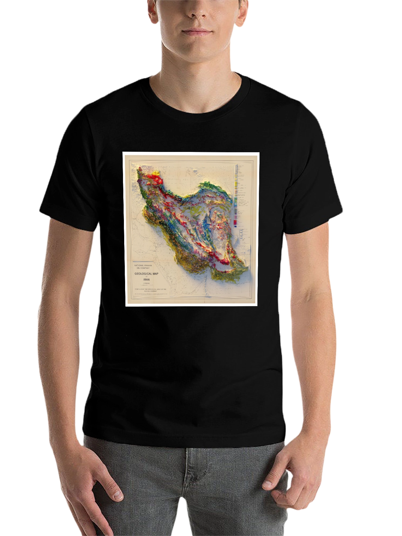 Black Iran Geological Map Graphic T-Shirt view 7