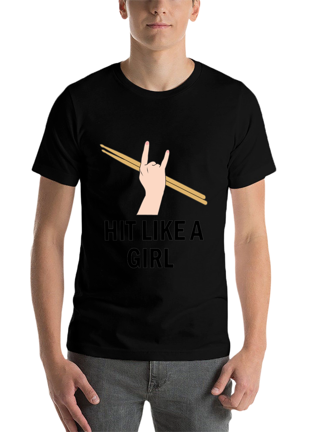 Black Hit Like a Girl Drummer T-Shirt view 7