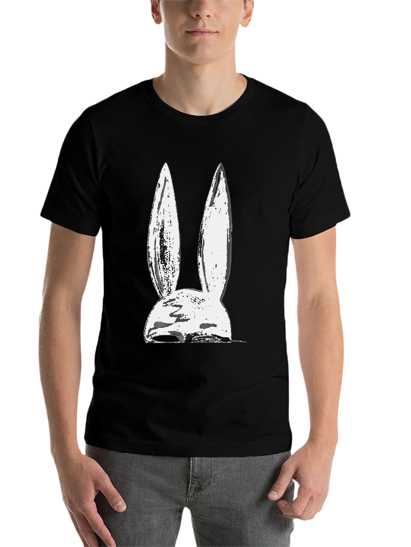Black Abstract Bunny Graphic Tee - Black Cotton Blend view 7