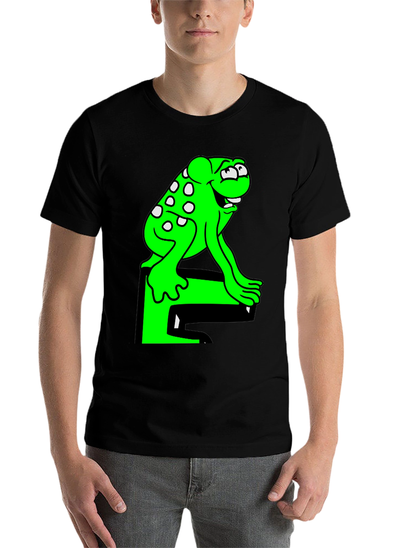 Black Fun Frog Graphic Tee - Black Cotton T-Shirt view 7