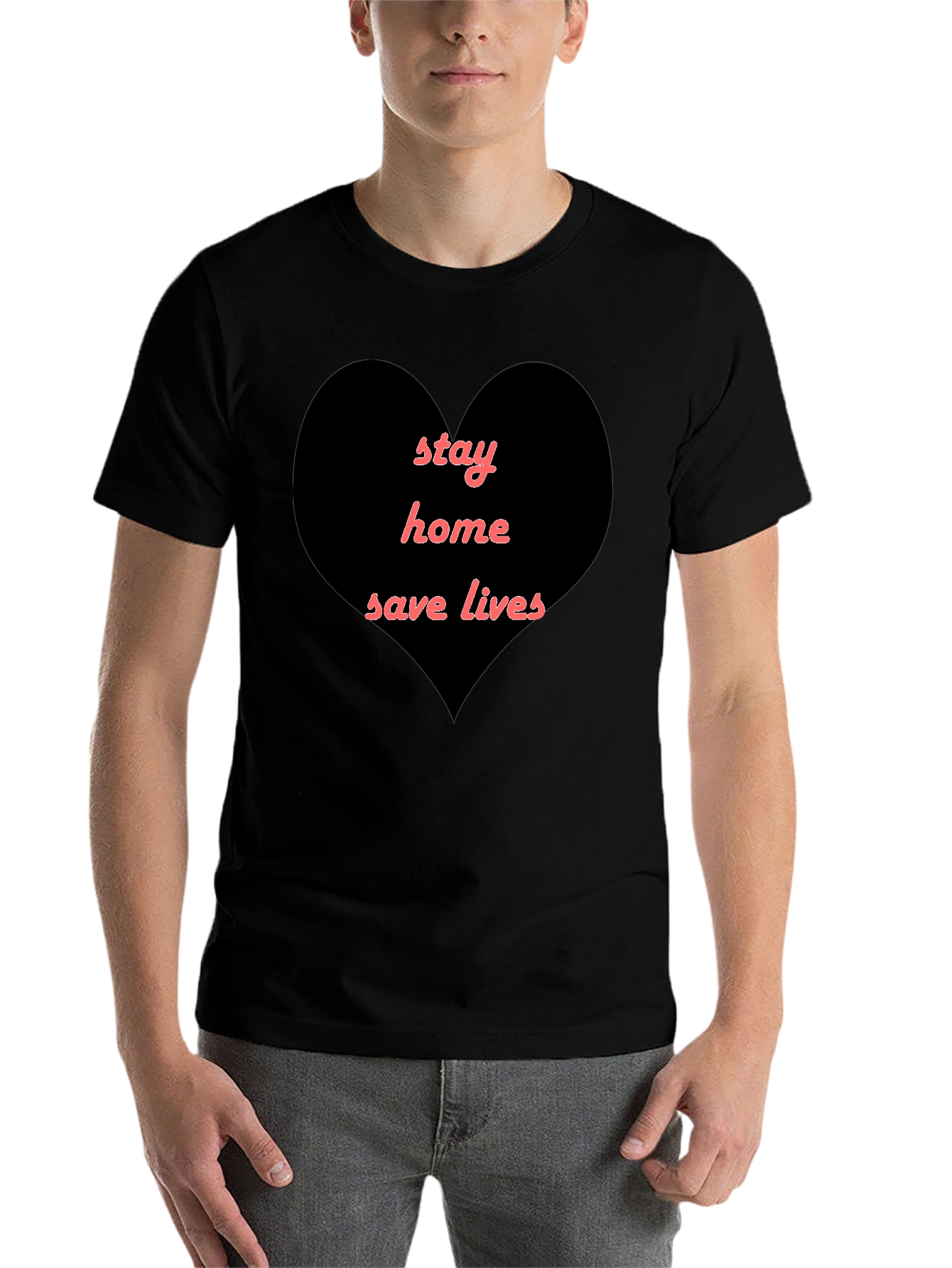 Stay Home Save Lives Heart T-Shirt - Black - 7