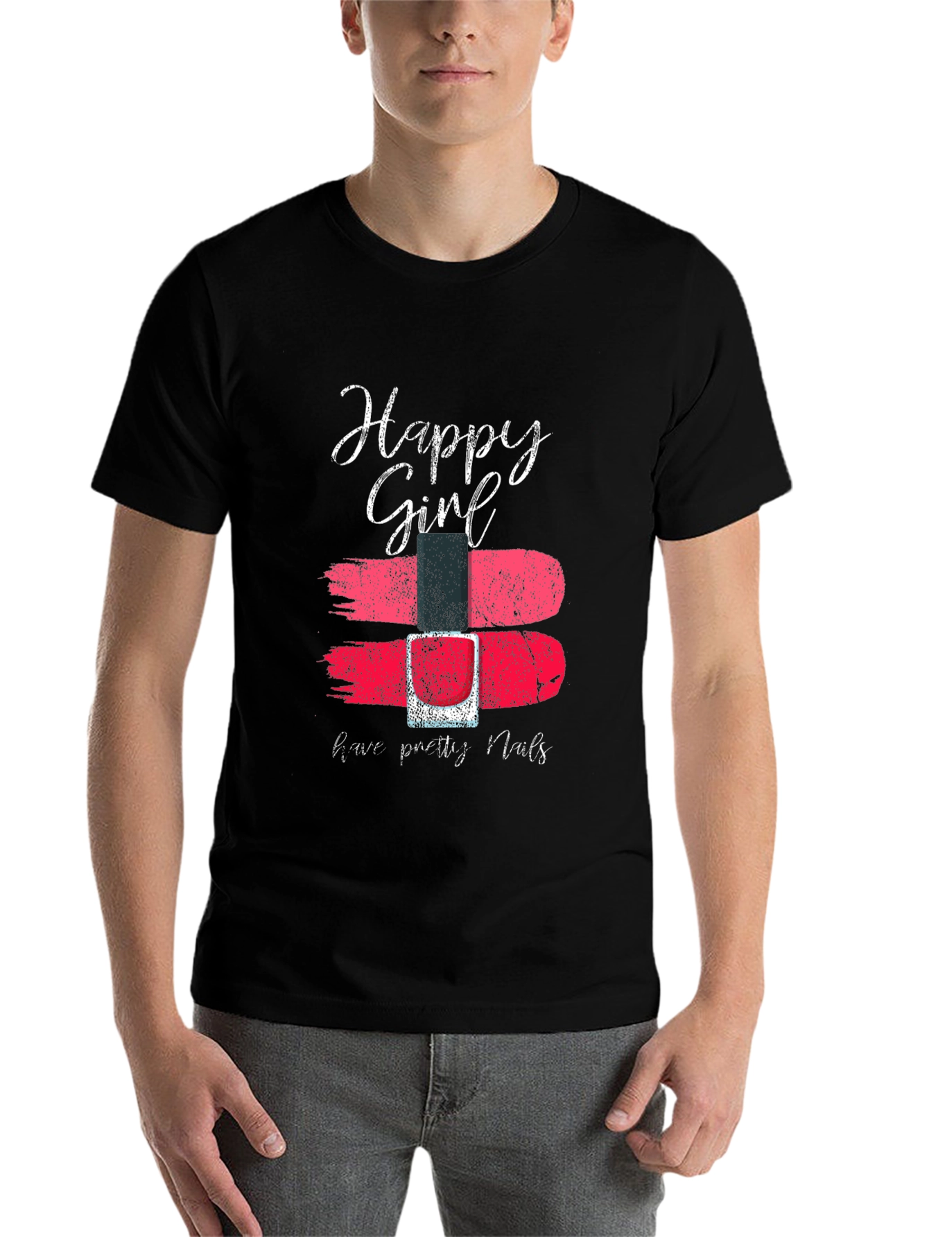 Black Happy Girl Nail Polish T-Shirt view 7