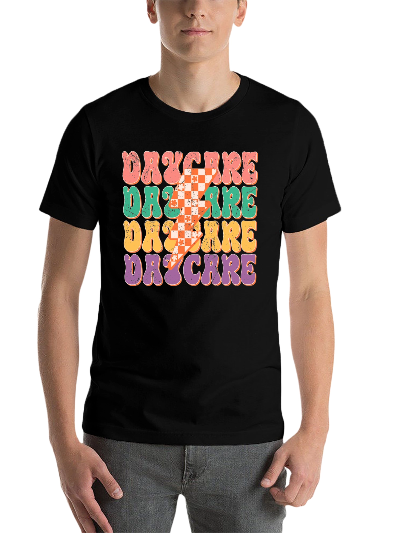 Black Retro Daycare Teacher T-Shirt view 7