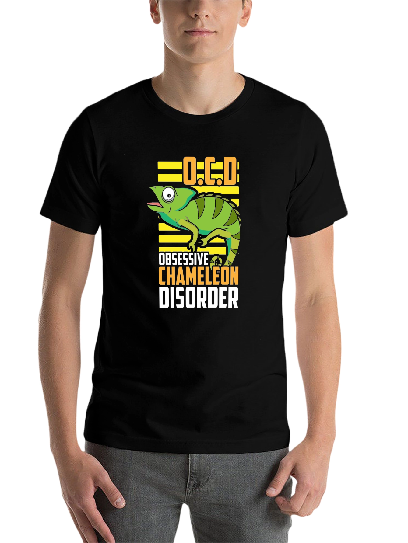 Black OCD Obsessive Chameleon Disorder T-Shirt view 7