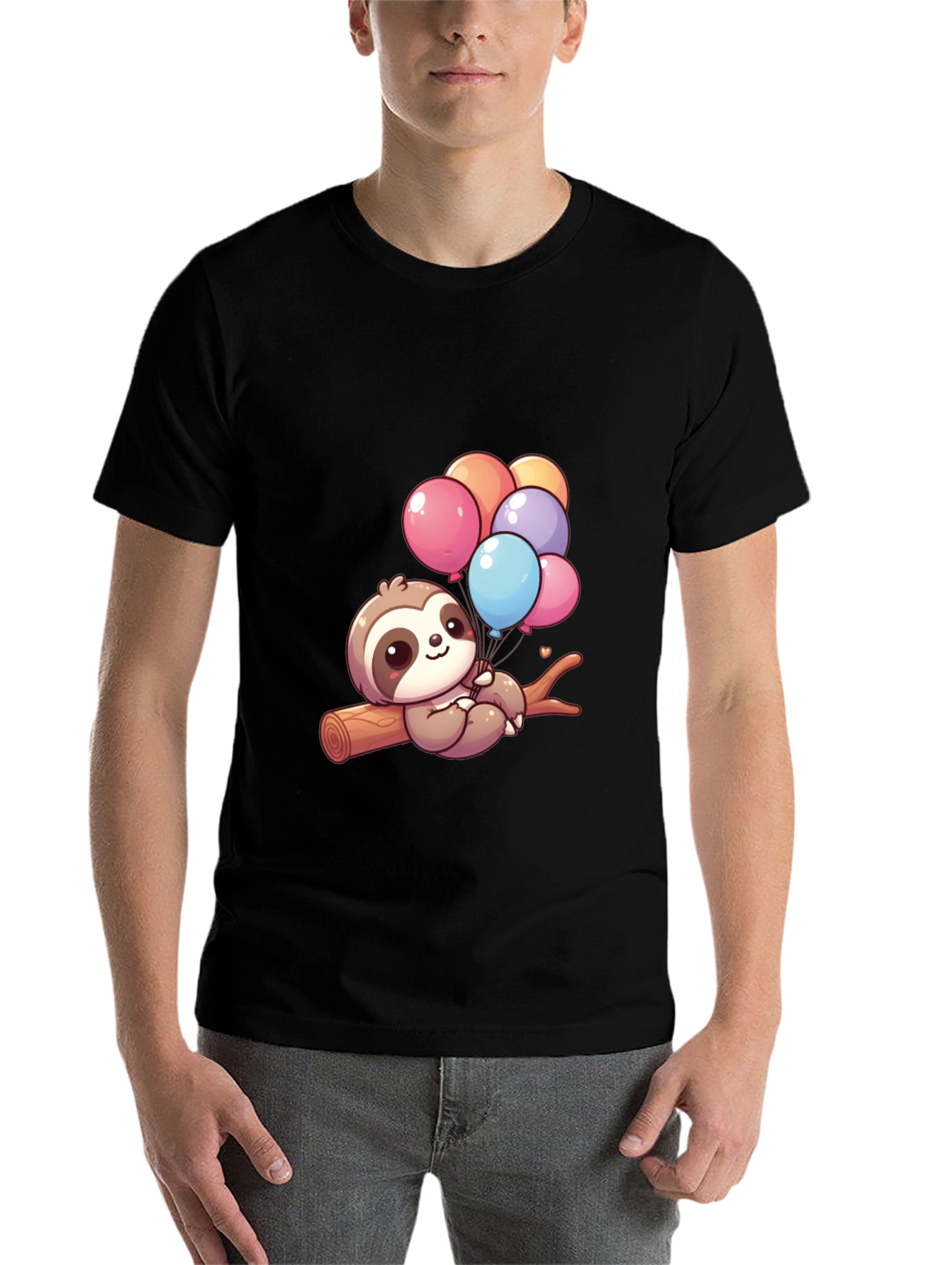 Black Sloth with Balloons Graphic Tee - Cute & Comfy! view 7