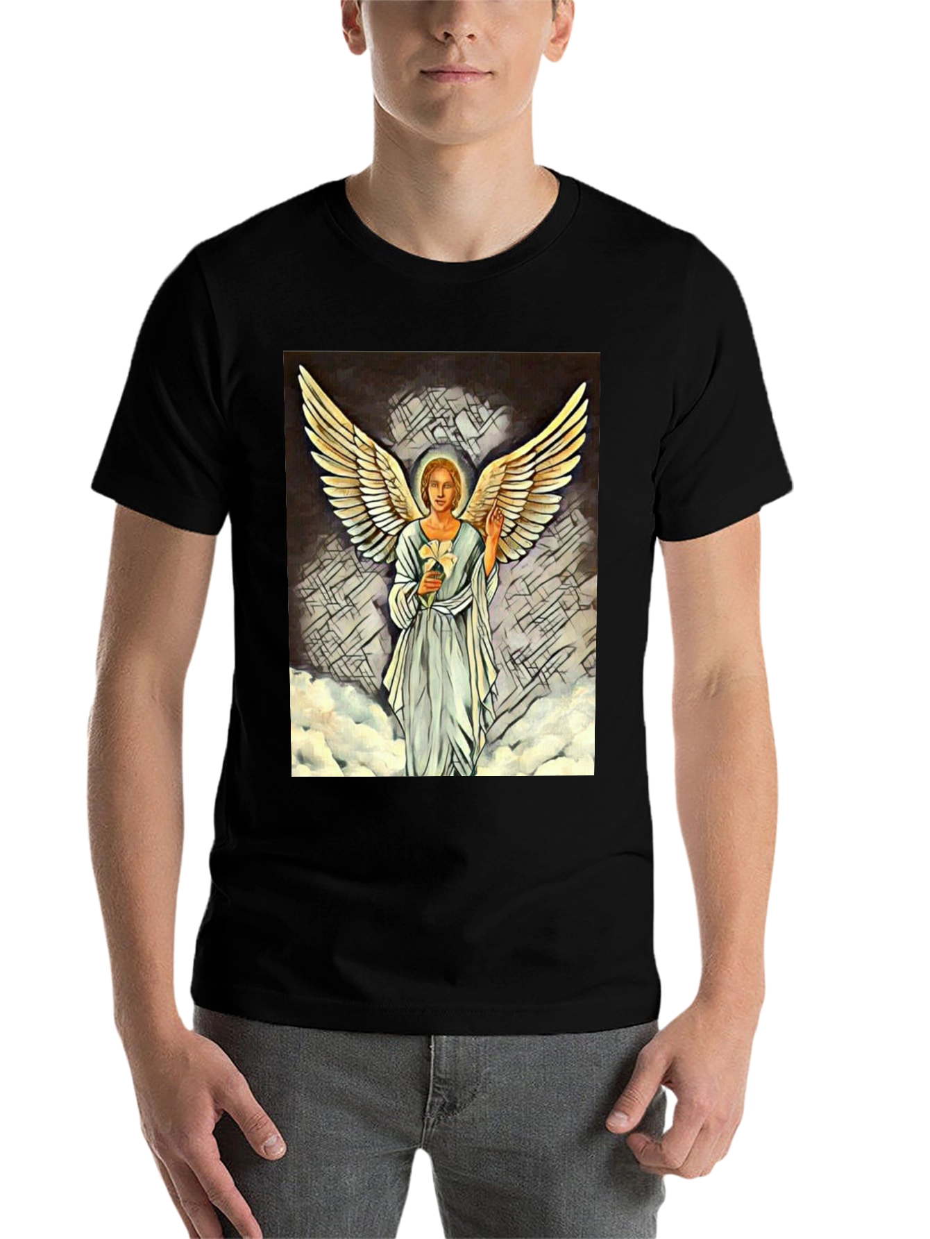 Black Angel Wings Graphic Print Black T-Shirt view 7