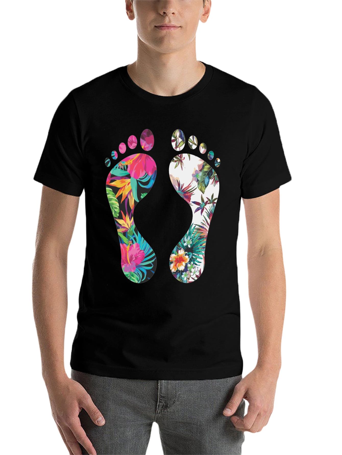 Black Tropical Floral Footprint T-Shirt view 7