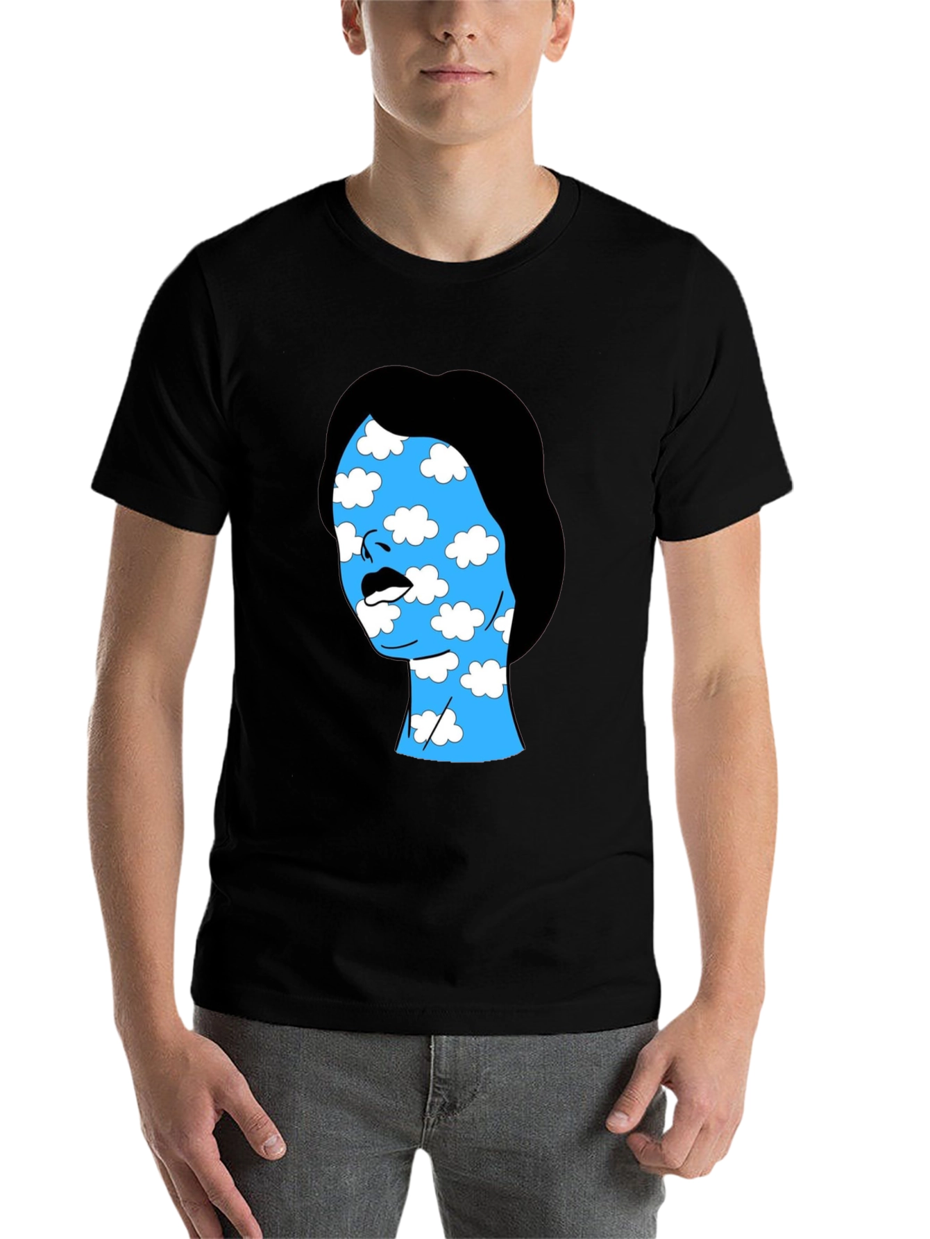 Black Cloud Face Graphic Tee - Black Cotton Blend T-Shirt view 7