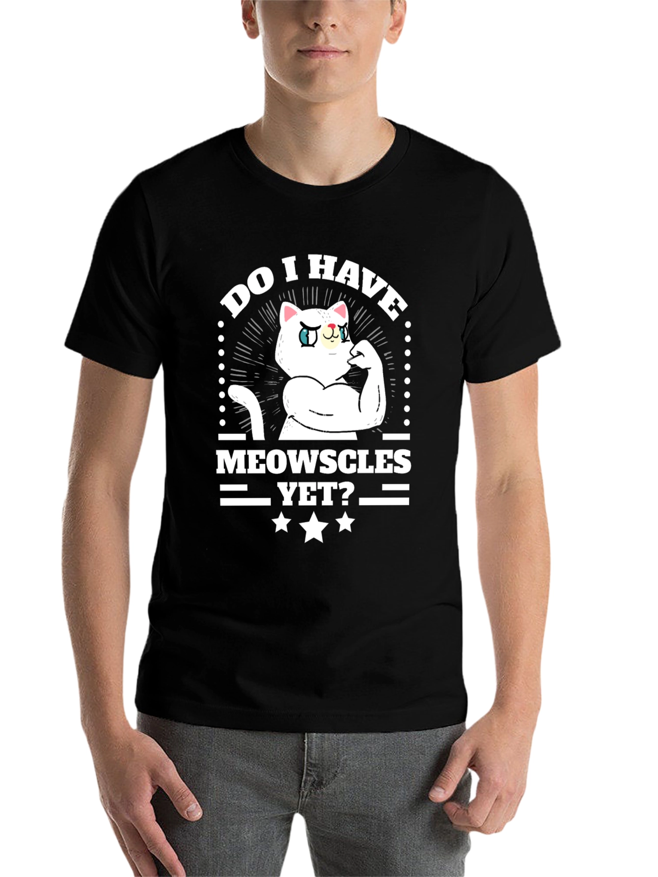 Black Funny Cat Muscles T-Shirt - Do I Have Meowscles Yet? view 7