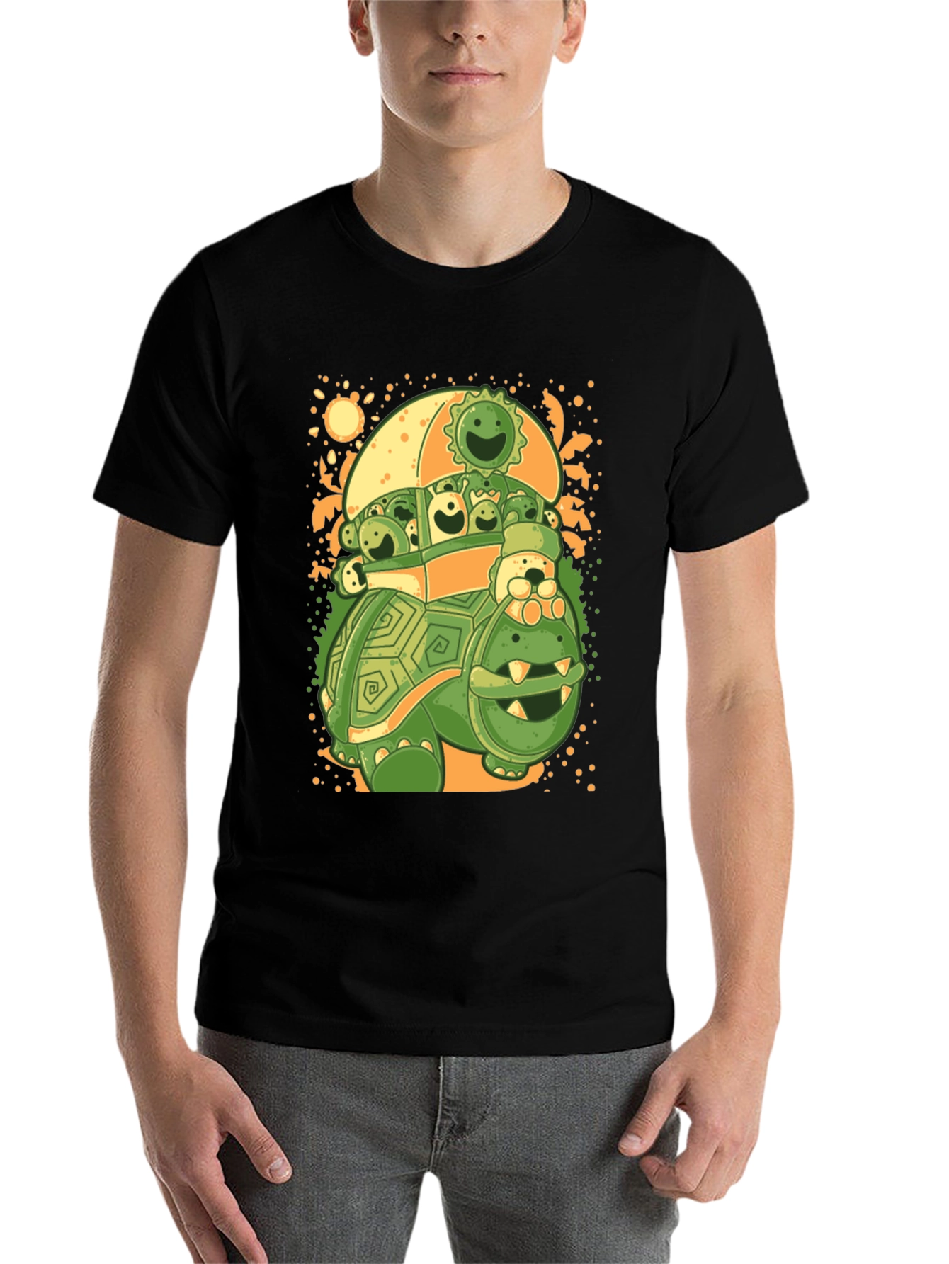 Black Turtle with Friends Graphic T-Shirt view 7