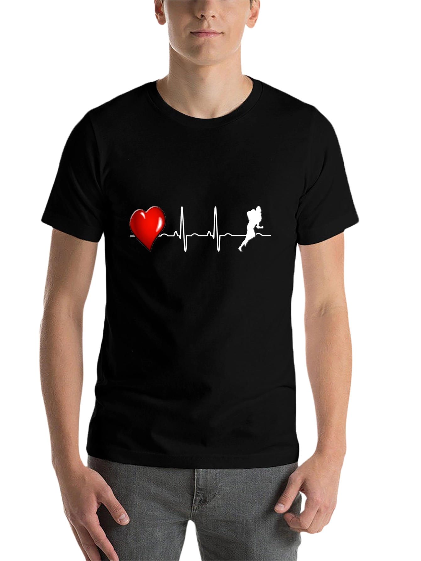 Black Football Heartbeat T-Shirt view 7