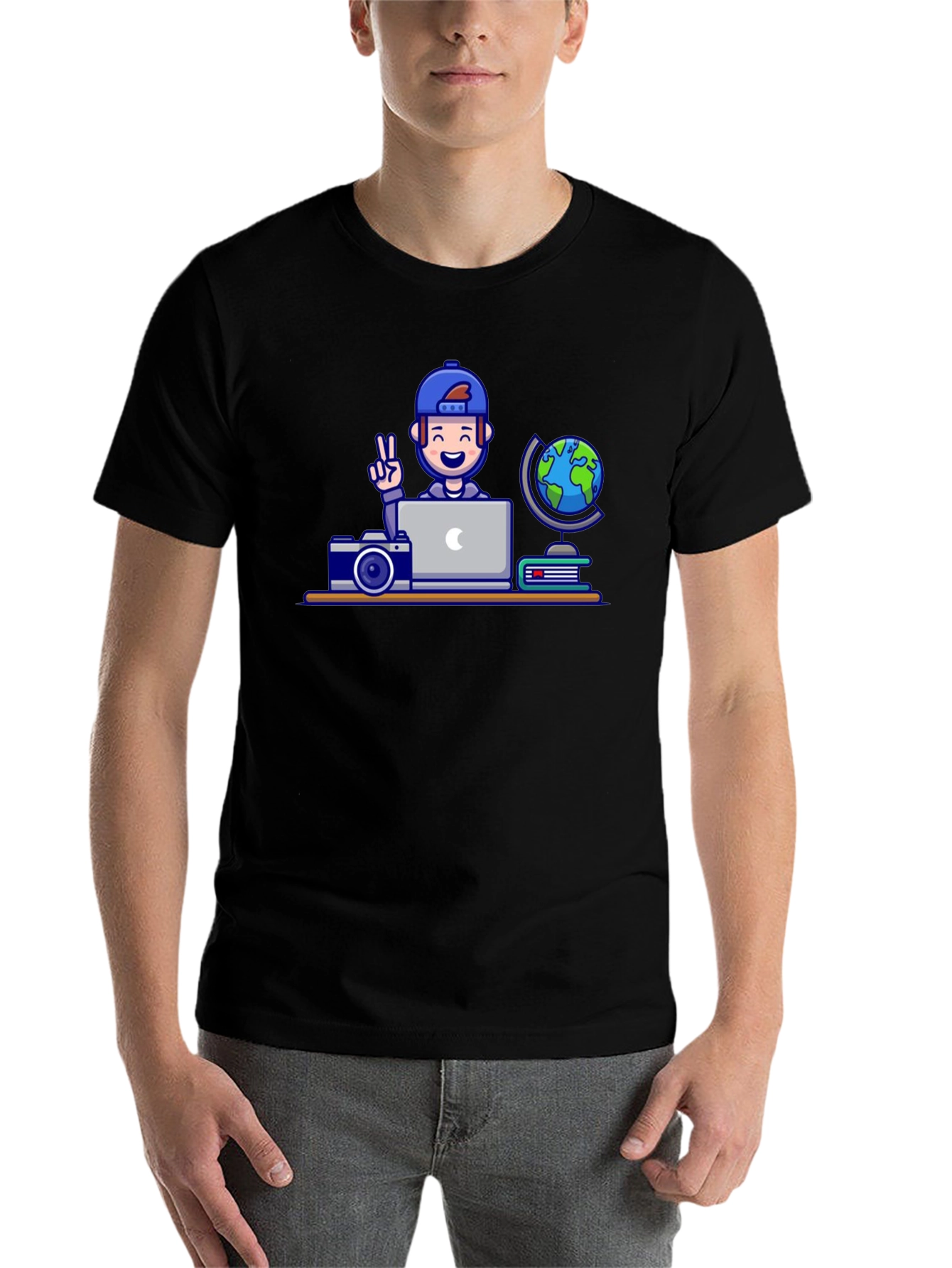 Cartoon Traveler Graphic T-Shirt - 7