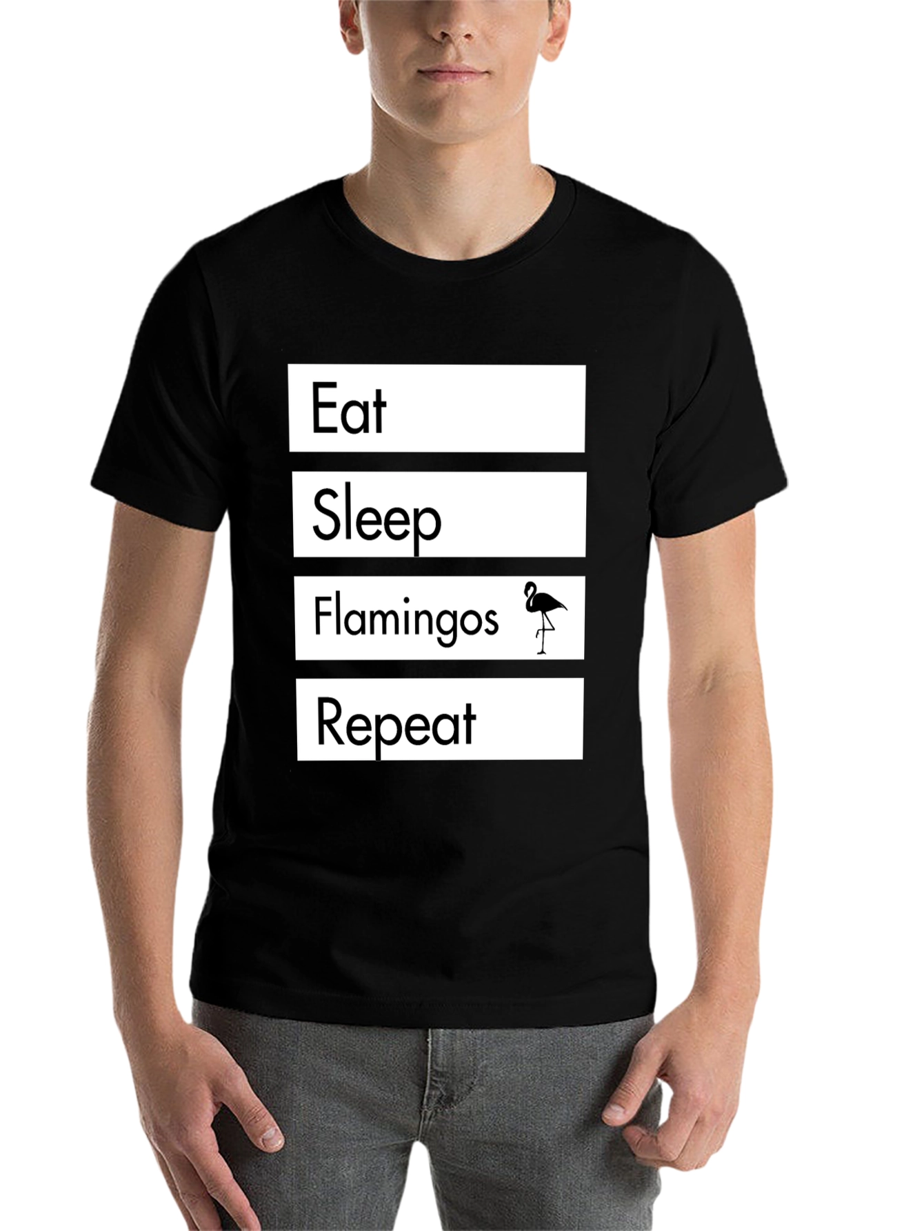 Black Eat Sleep Flamingos Repeat T-Shirt view 7