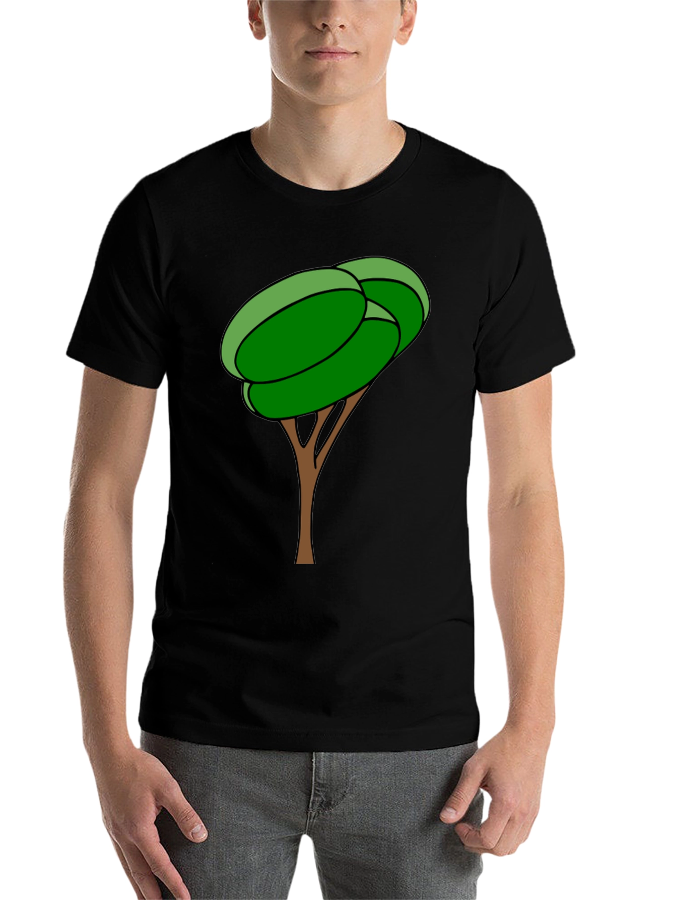 Black Cartoon Tree Graphic Tee - Black Cotton Blend Shirt view 7