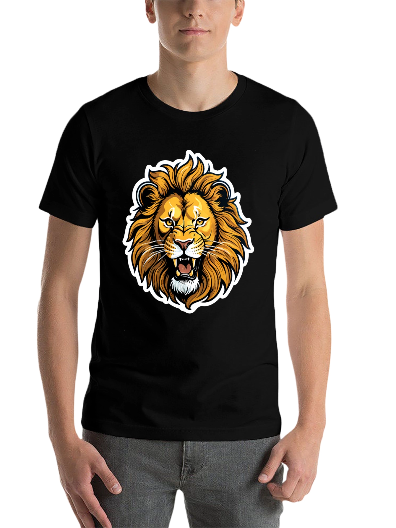Black Lion Graphic Black T-Shirt - Fierce Animal Design view 7