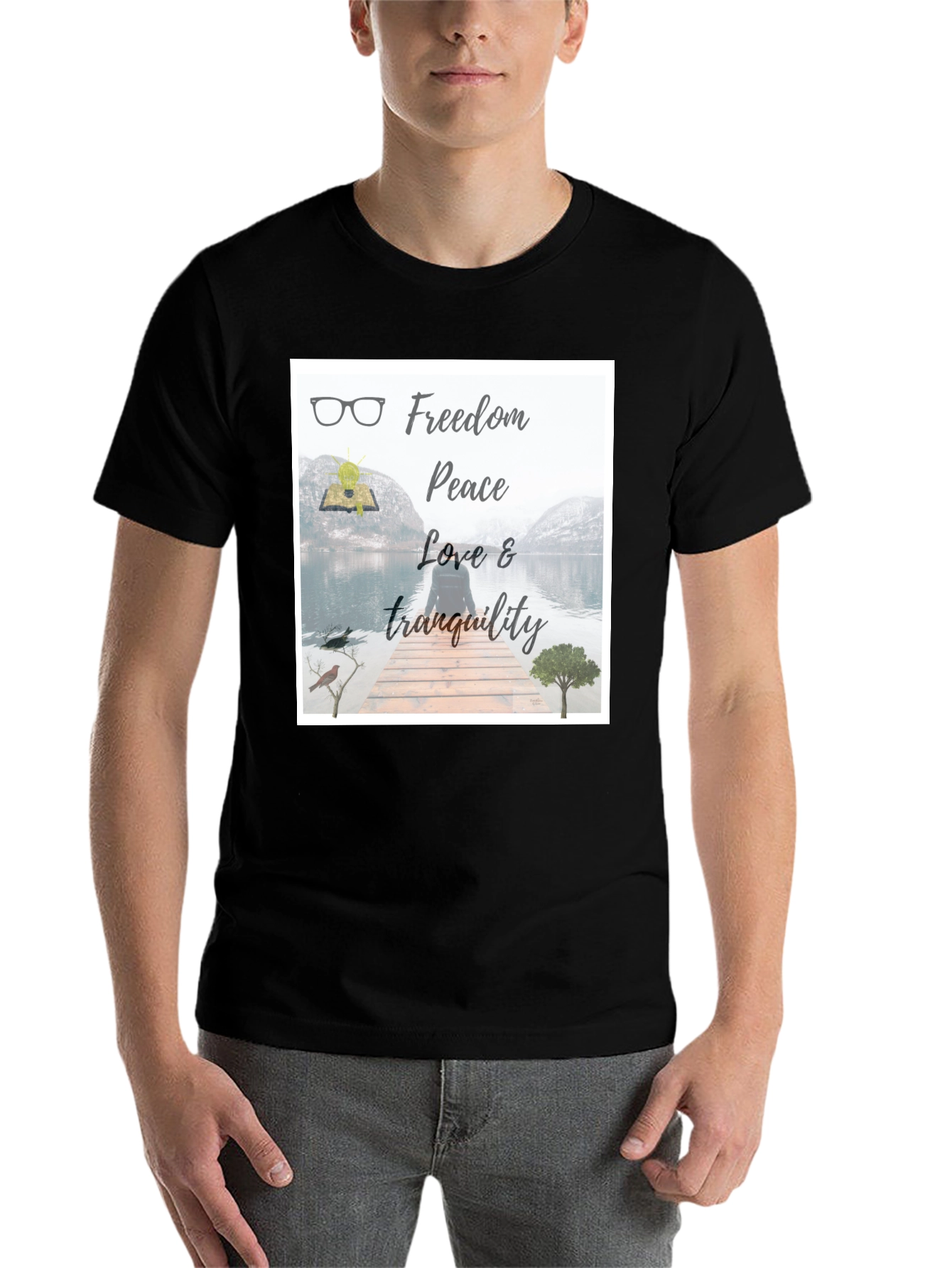 Black Freedom & Peace T-Shirt: Nature Inspired Design view 7