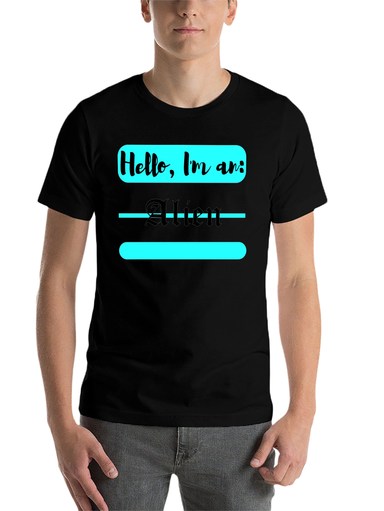 Black Hello, I'm an Alien T-Shirt view 7