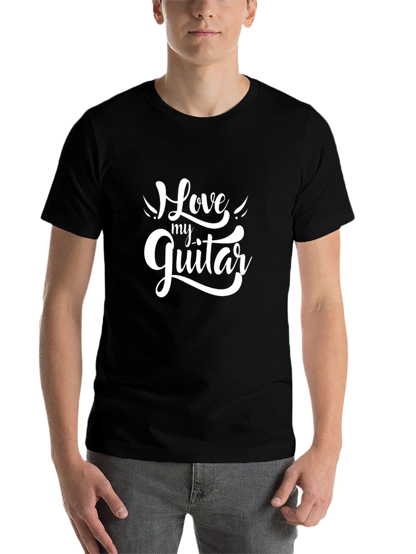 Black Love My Guitar Graphic T-Shirt - Black Cotton Tee view 7
