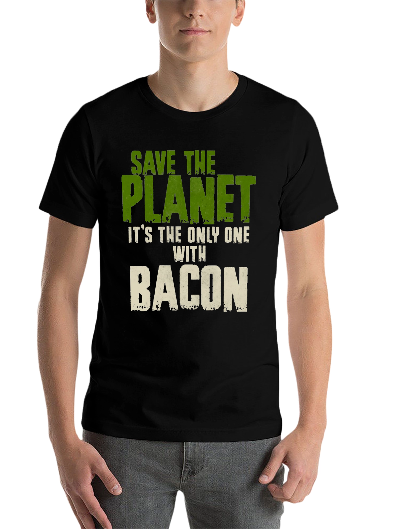 Black Save The Planet Bacon Graphic T-Shirt view 7