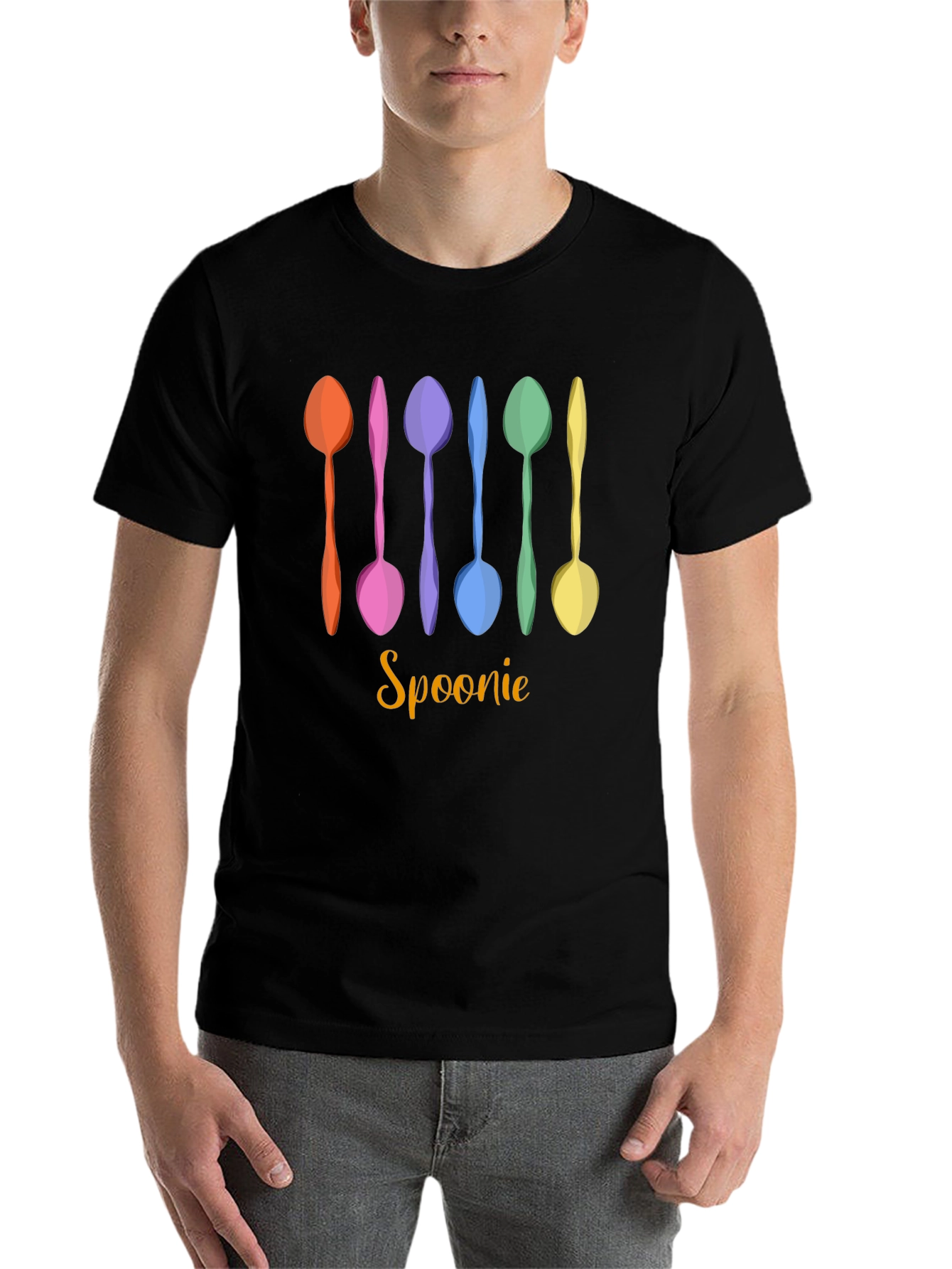 Black Spoonie T-Shirt - Colorful Spoon Design view 7