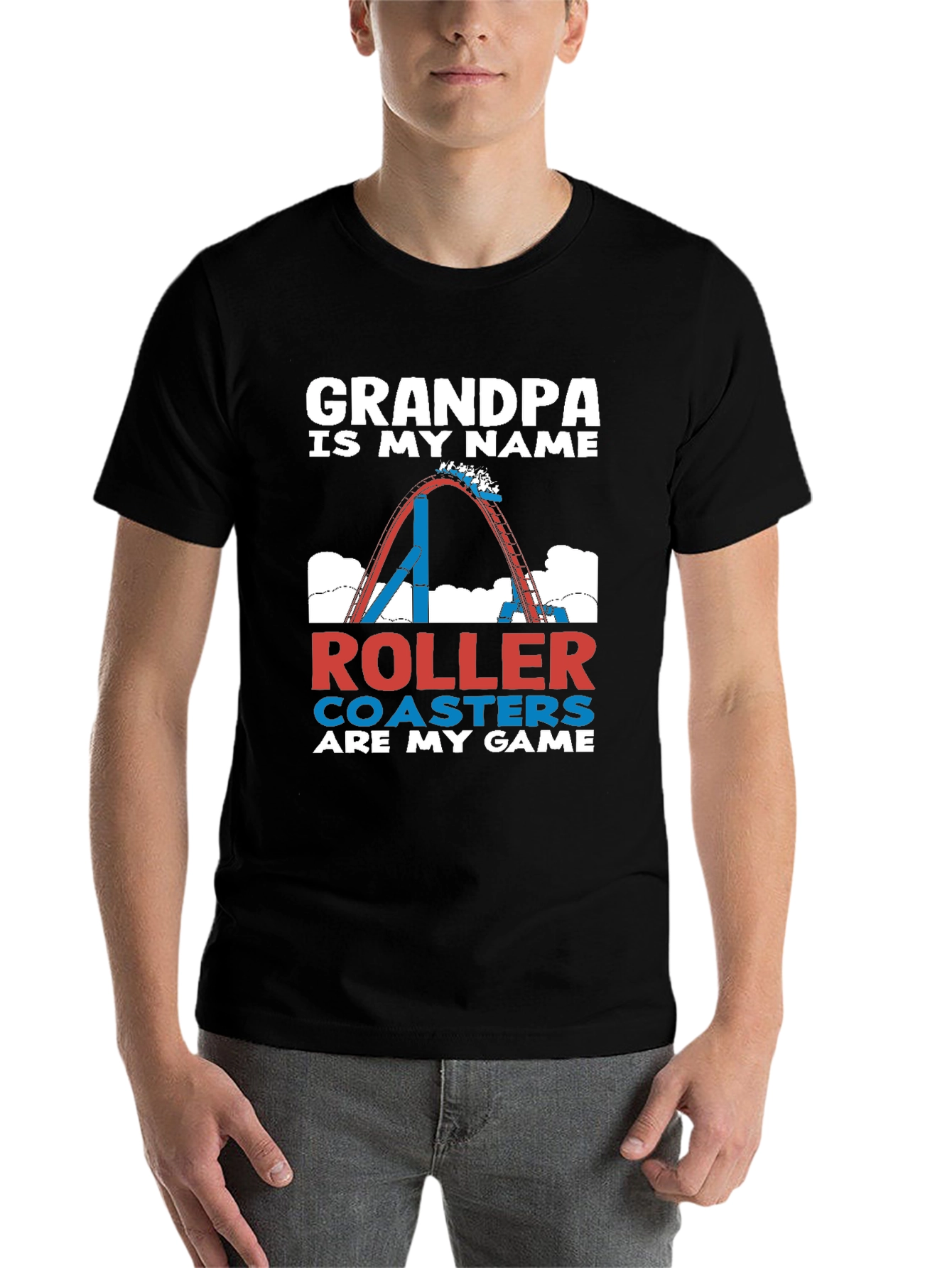 Black Grandpa Roller Coaster Game T-Shirt view 7