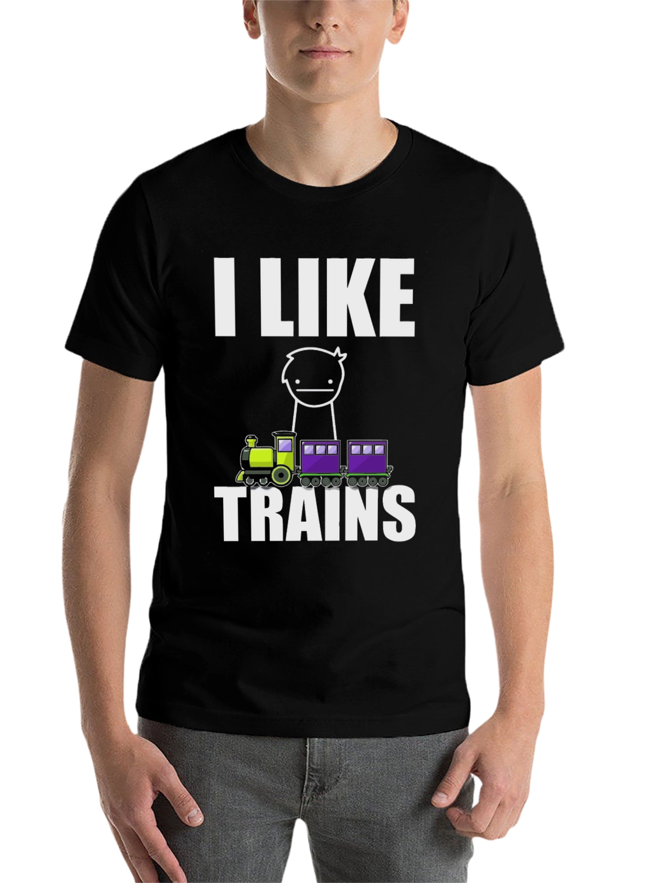 Black I Like Trains Funny Meme T-Shirt view 7