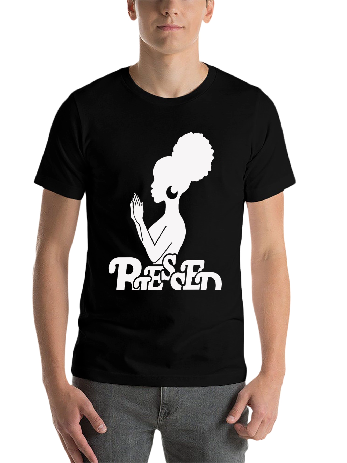 Black Blessed Graphic T-Shirt - Afro Woman Design view 7