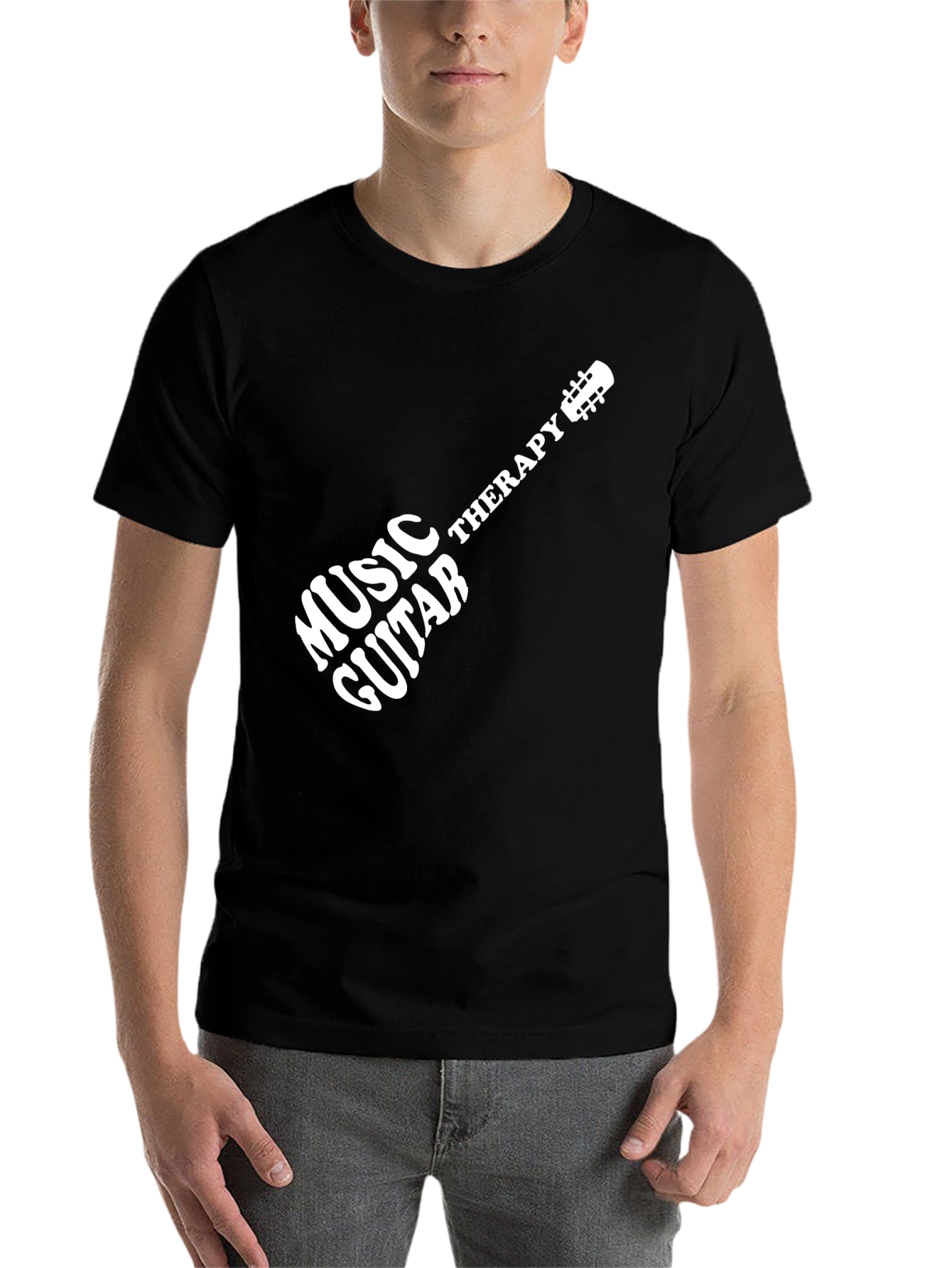 Black Music Therapy Guitar Graphic Tee - Black view 7