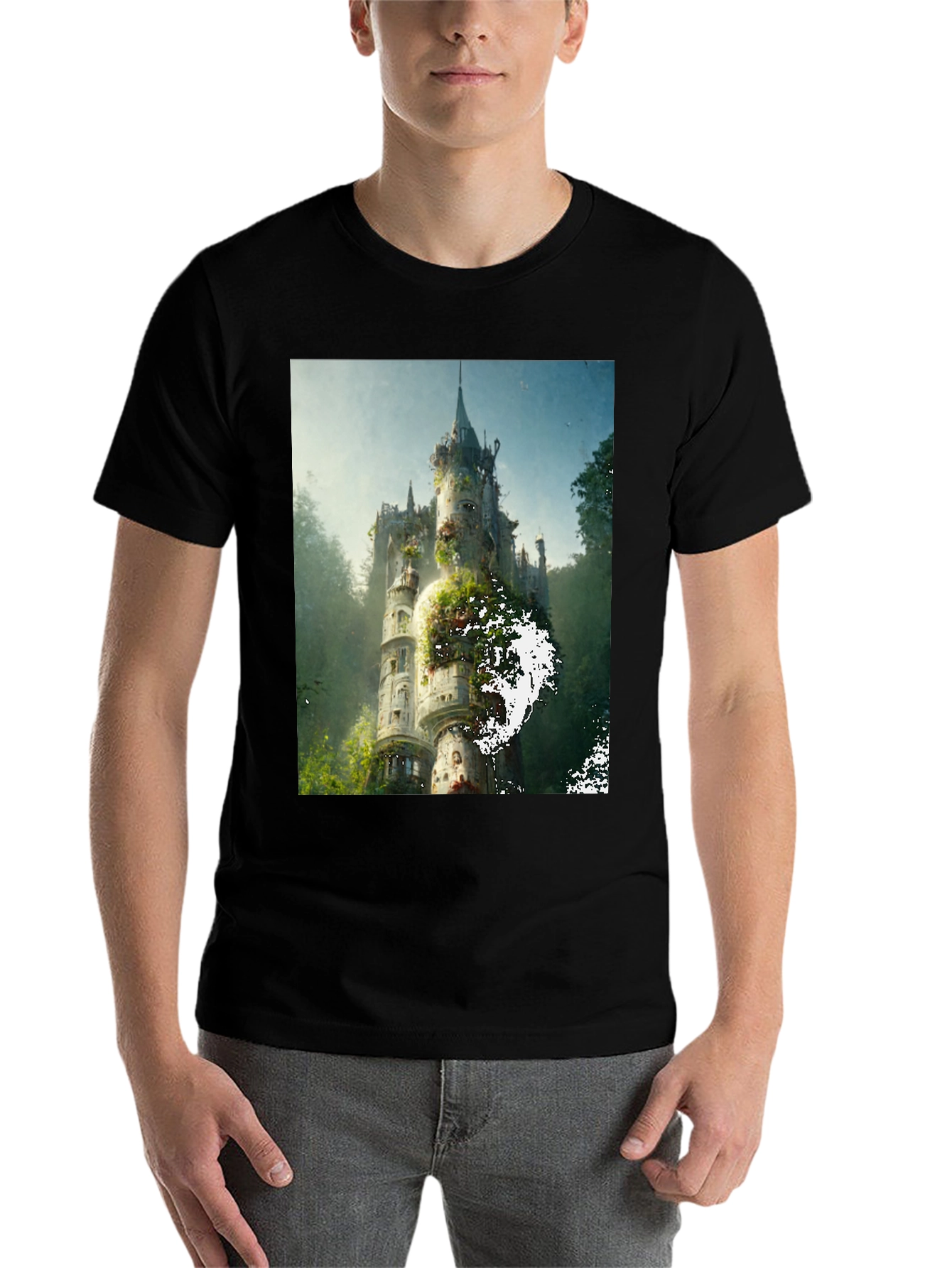 Black Enchanted Castle Graphic Tee - Black Cotton Comfort view 7