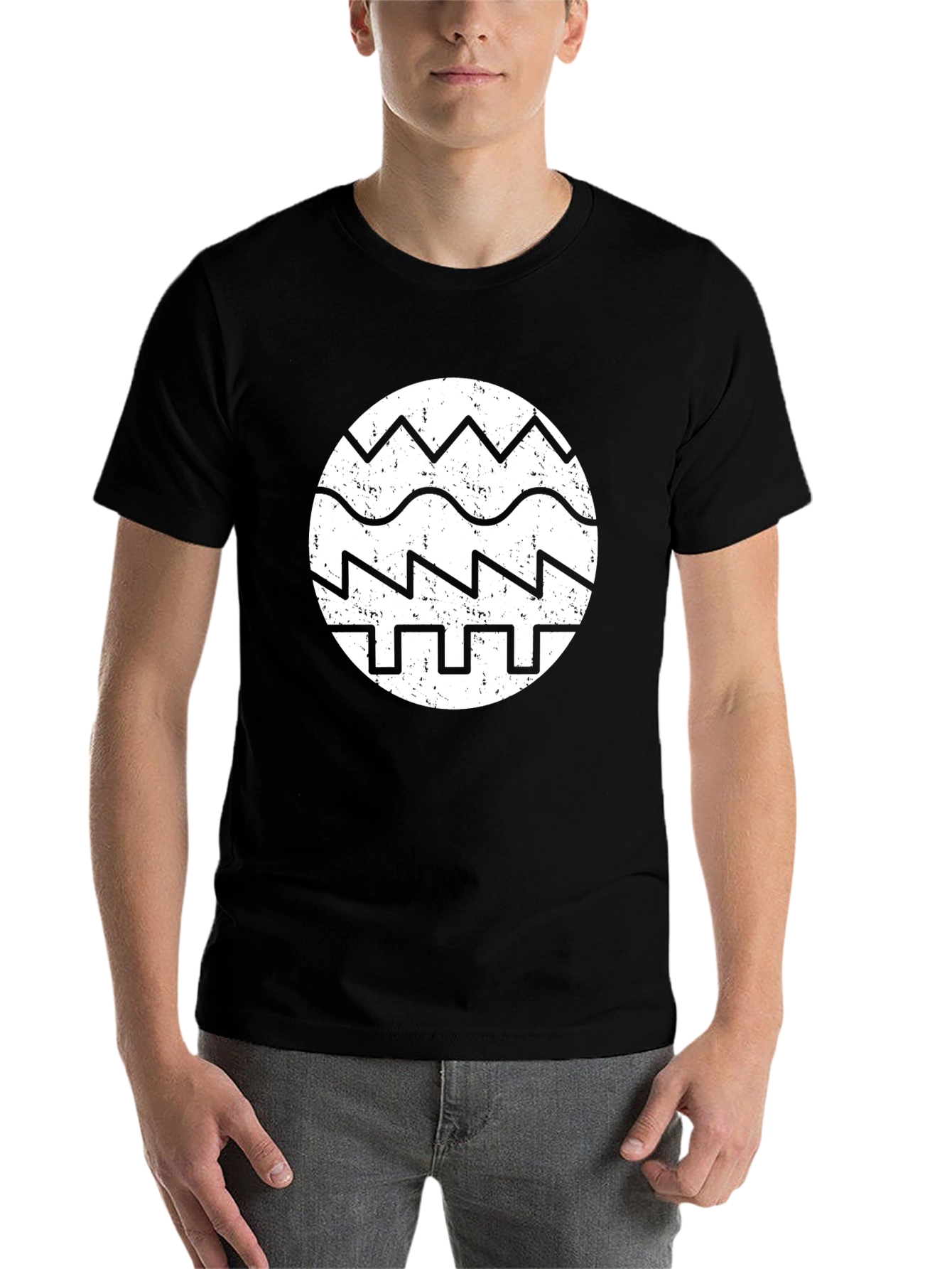 Black Retro Waveform Graphic Tee - Black Cotton view 7