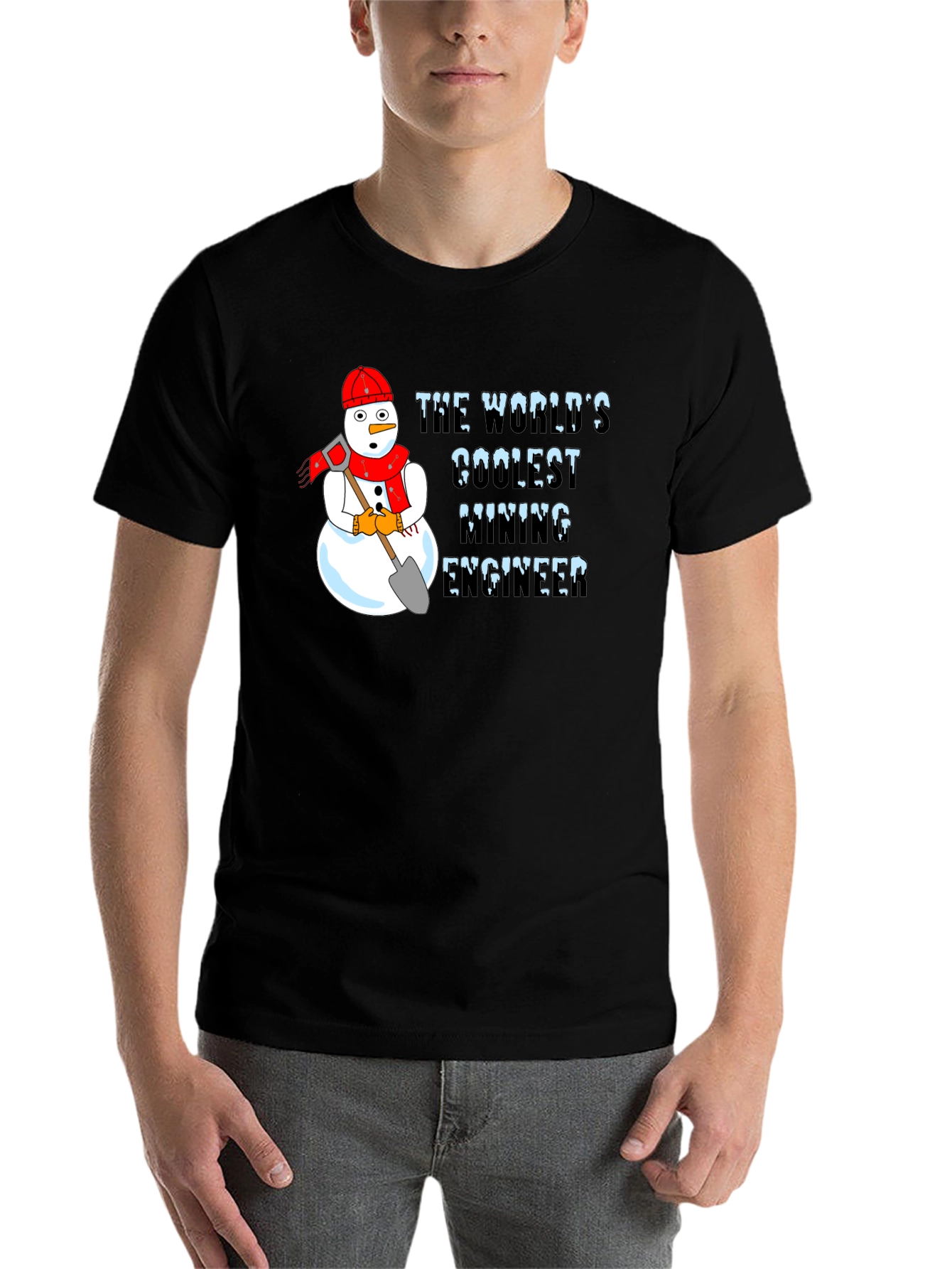 Black Coolest Mining Engineer Snowman Graphic T-Shirt view 7
