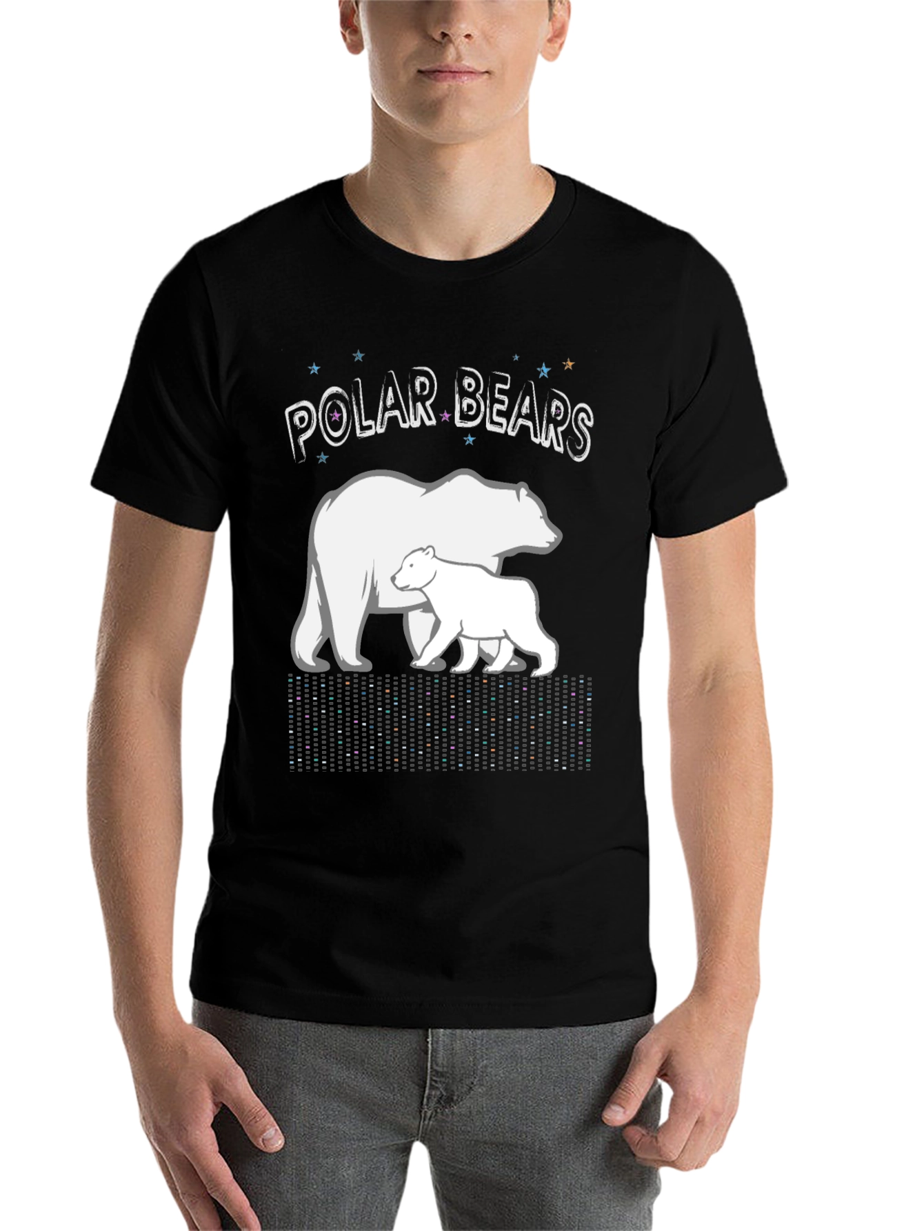 Black Polar Bears Graphic Print Black T-Shirt view 7