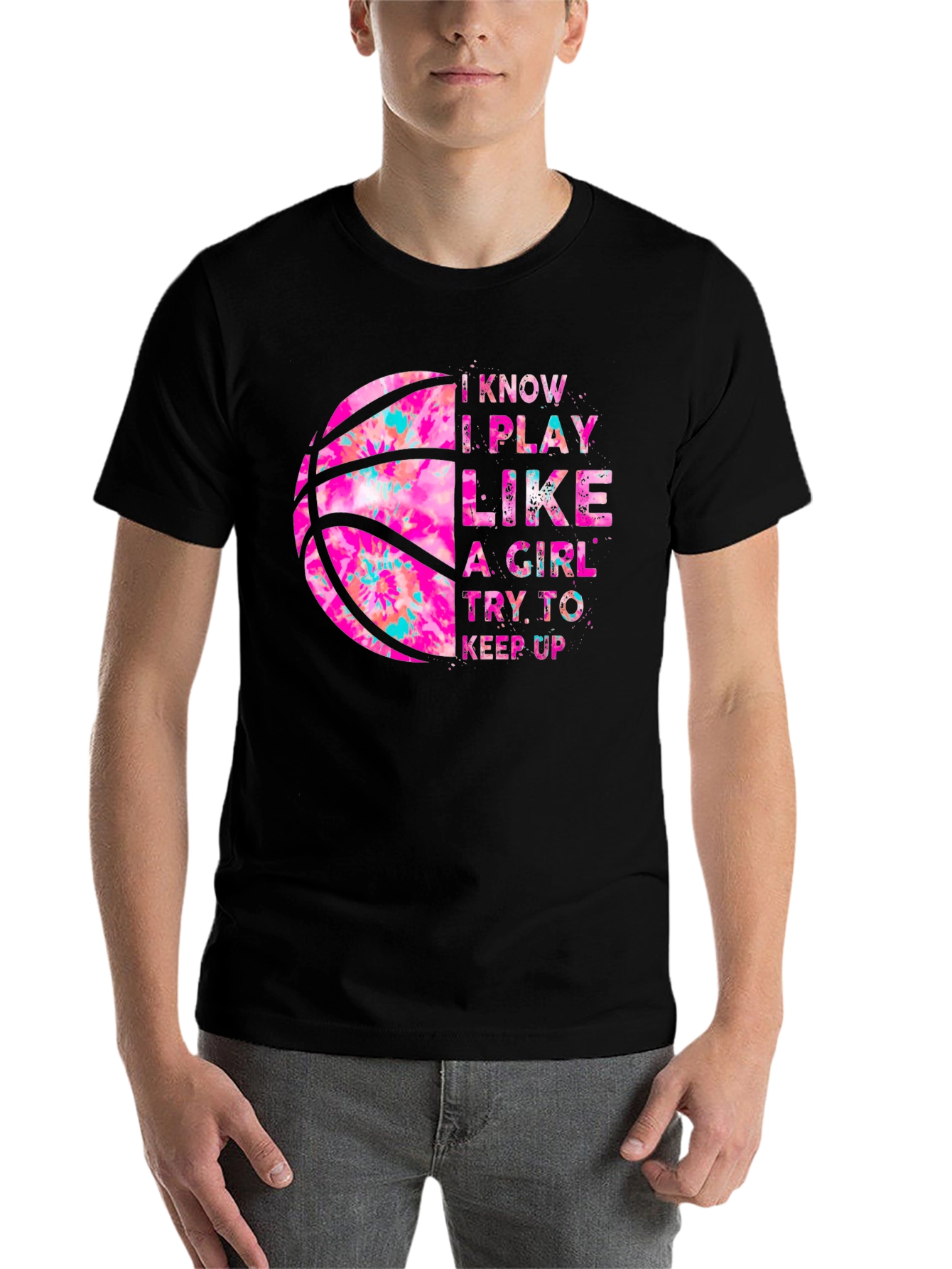 Black I Play Like a Girl Basketball T-Shirt view 7