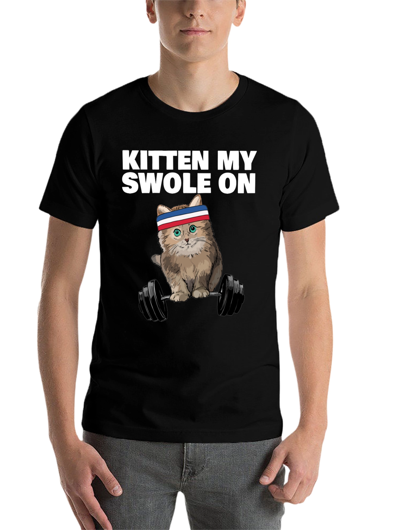 Black Kitten My Swole On T-Shirt - Weightlifting Cat view 7