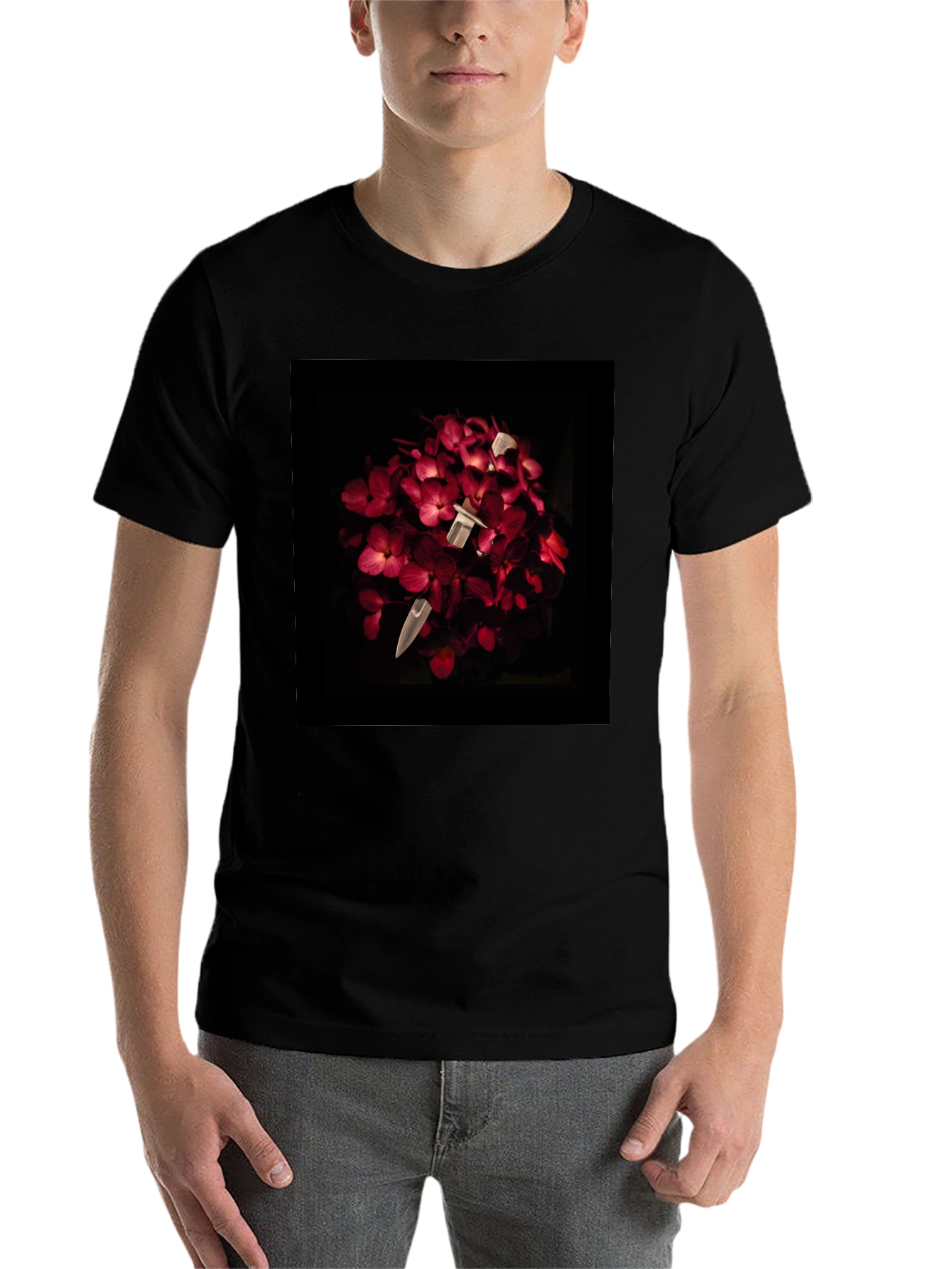 Black Floral Dagger Tee - Edgy & Unique Style view 7