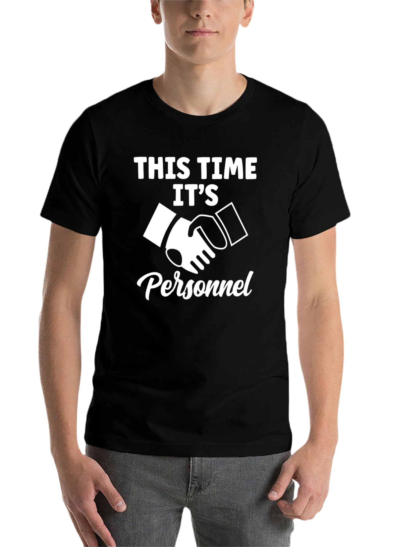 Black This Time It's Personnel T-Shirt - Funny Handshake view 7