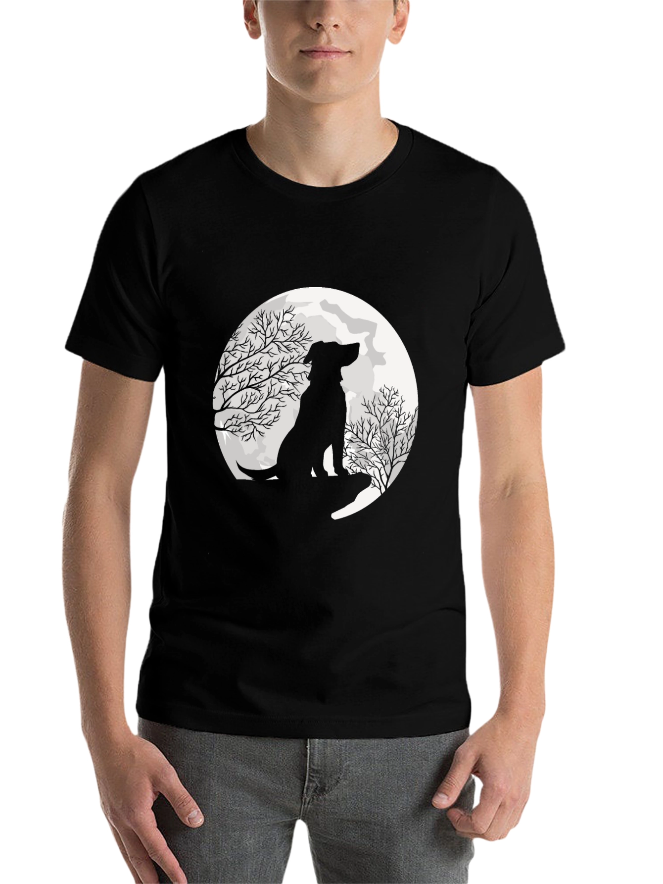 Black Moonlit Dog Silhouette Graphic Tee view 7