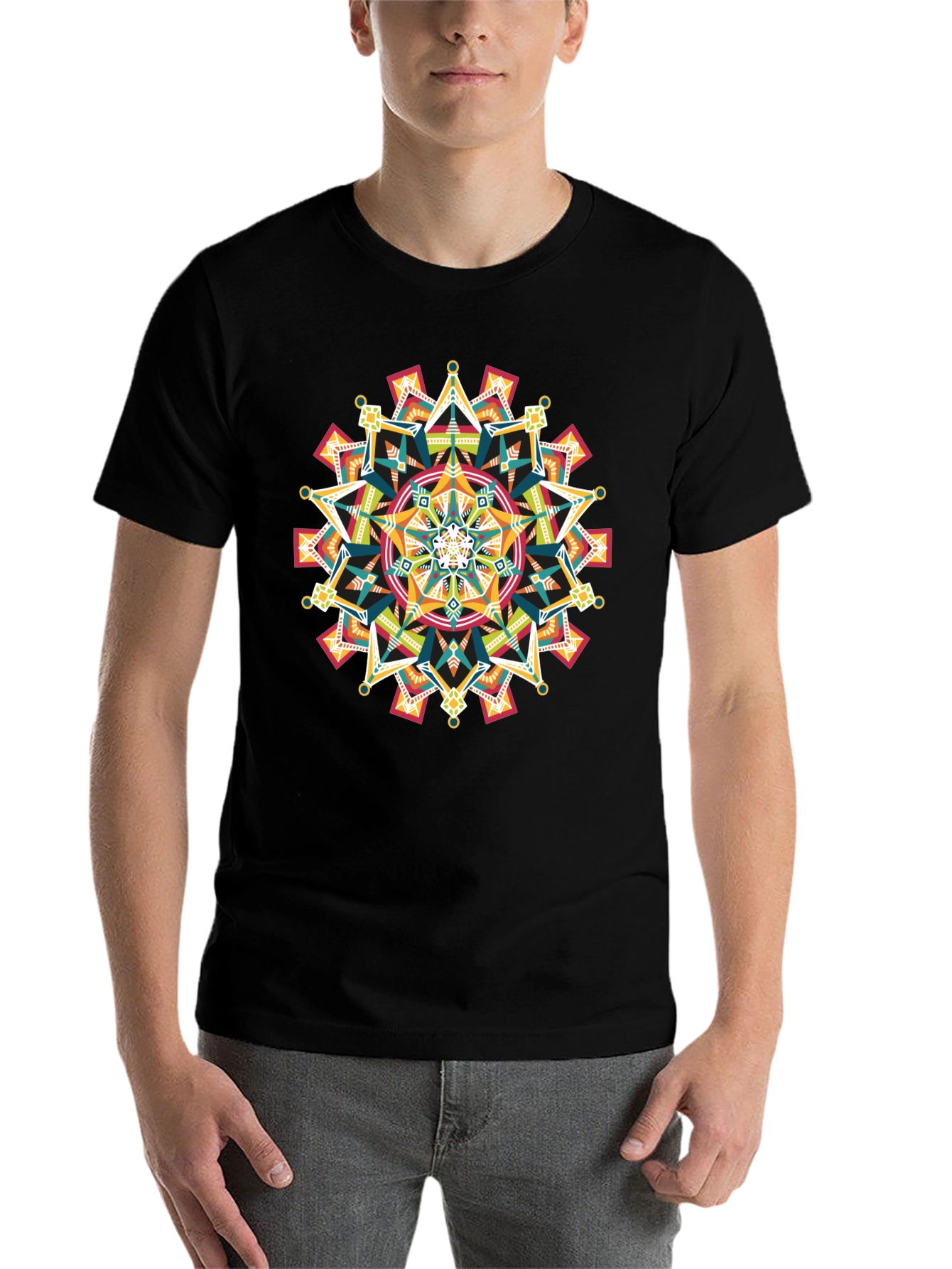 Black Geometric Mandala Graphic Black T-Shirt view 7