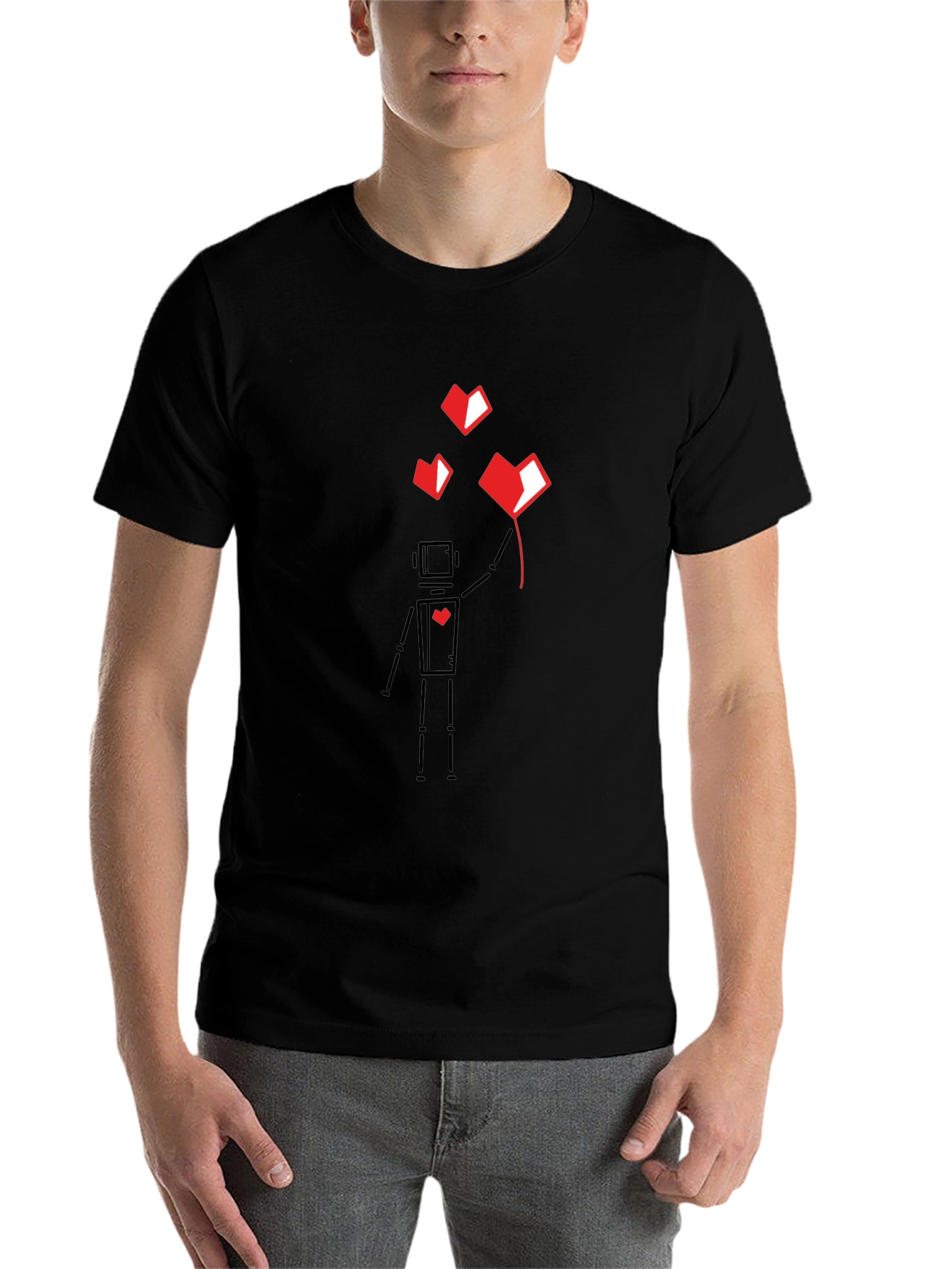 Black Geometric Heart Robot Black T-Shirt view 7