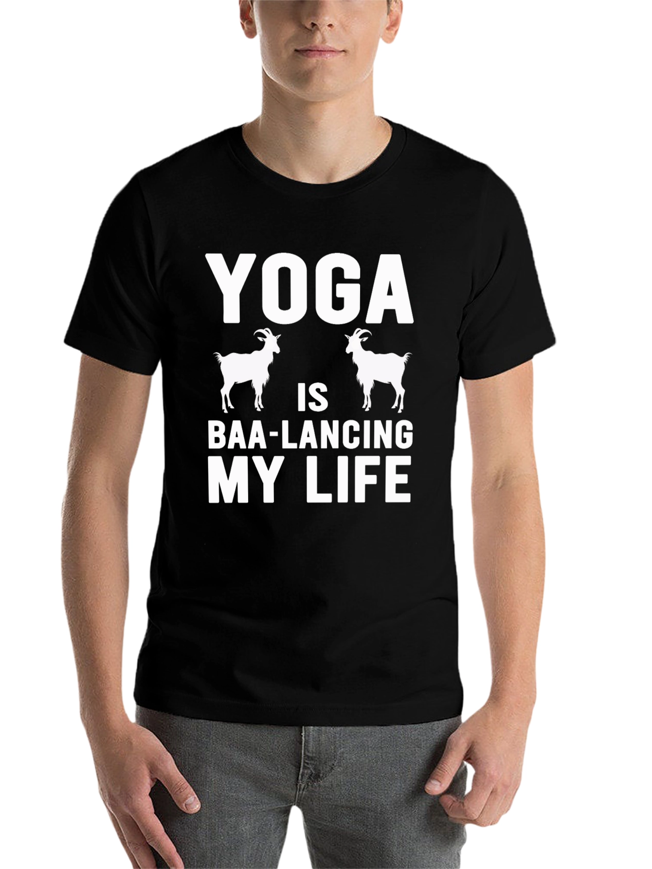 Black Yoga Goat T-Shirt - Baa-lancing My Life Tee view 7