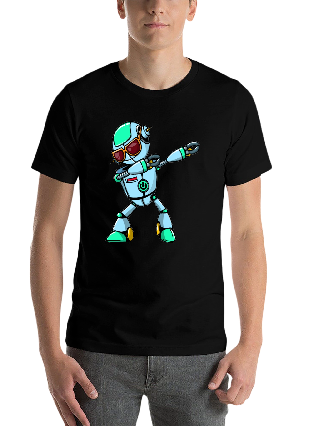 Black Dabbing Robot Graphic Tee - Cool Sci-Fi T-Shirt view 7