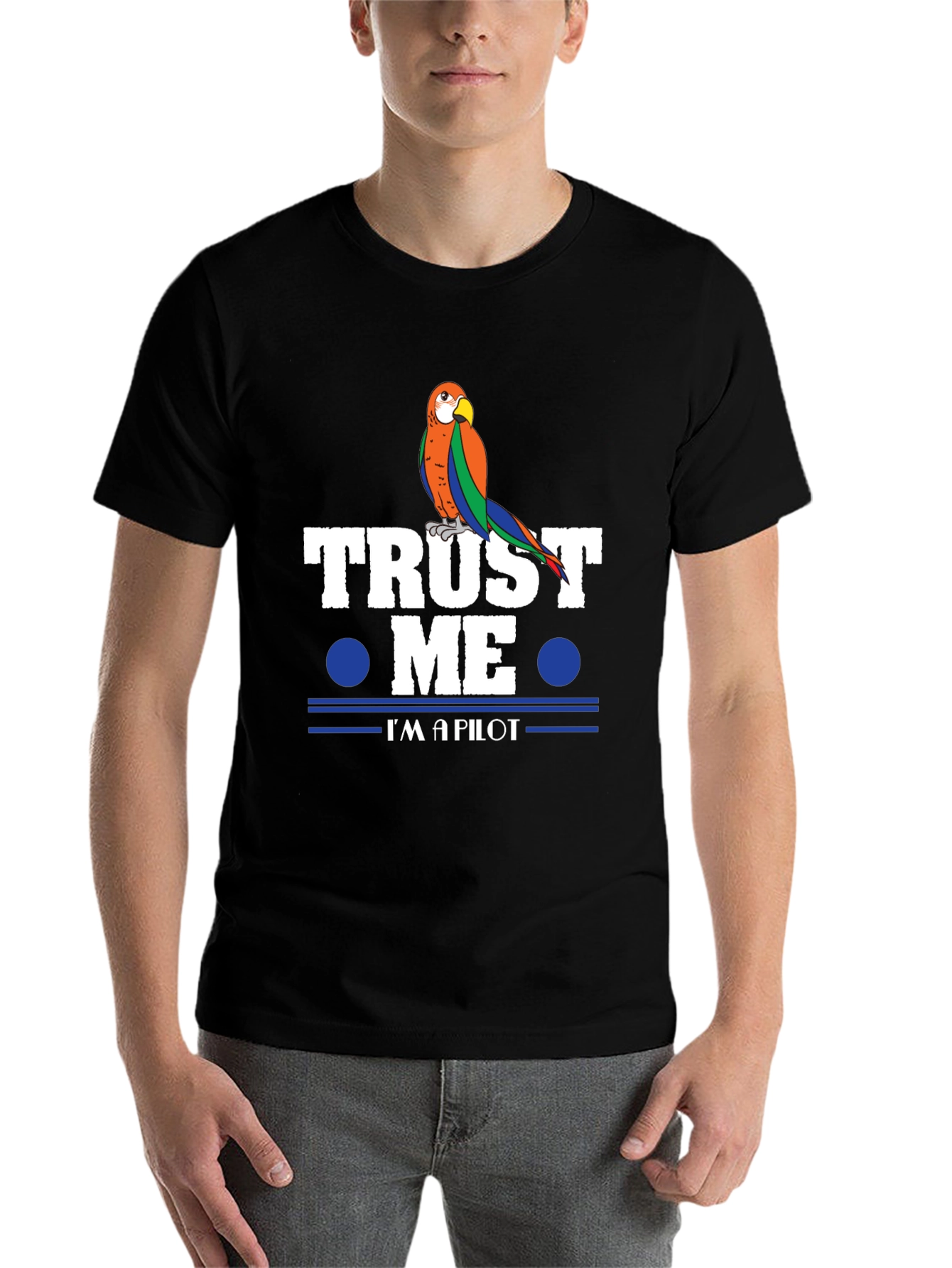 Black Trust Me, I'm A Pilot Parrot T-Shirt view 7
